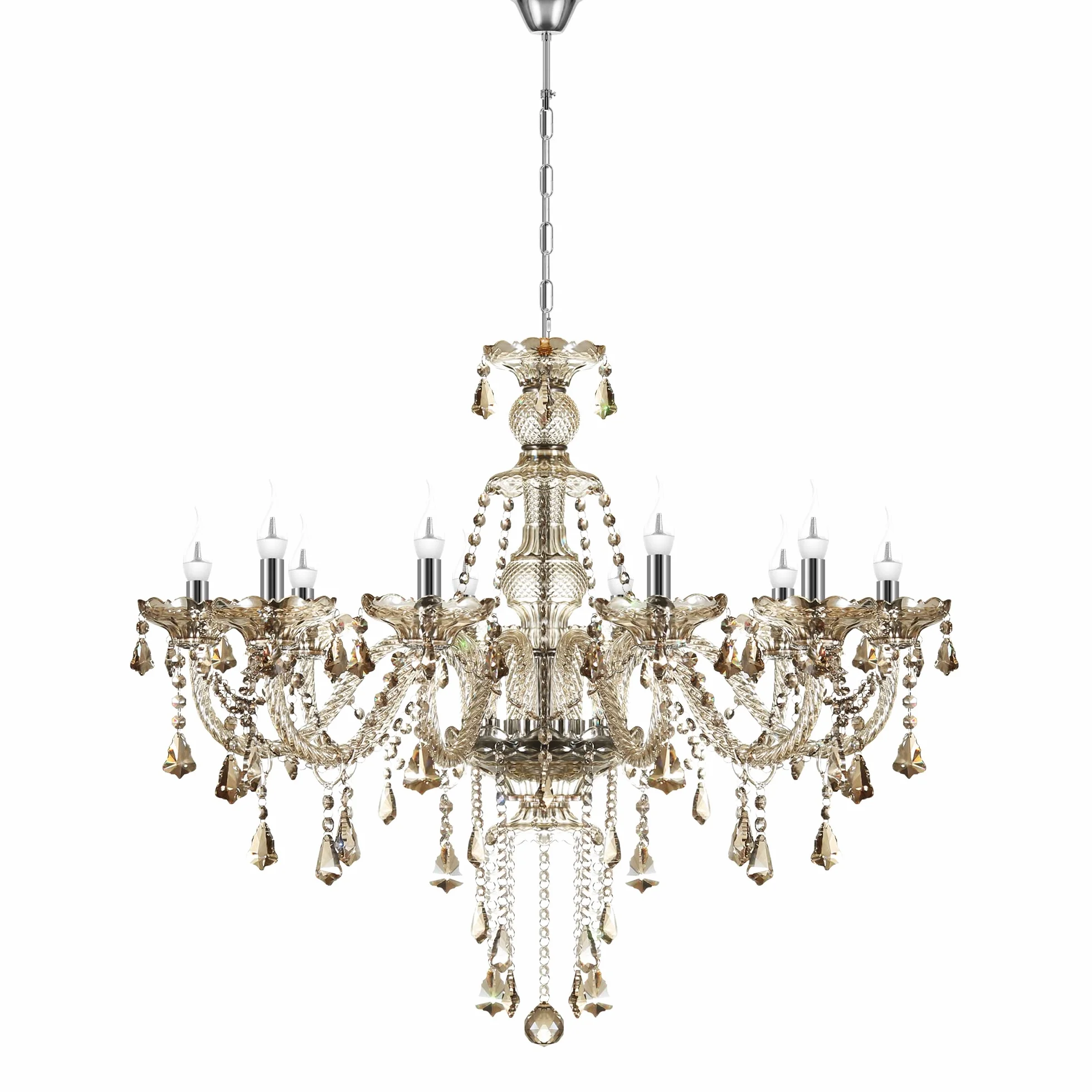 Lámparas de Araña de Coñac Lampara Cristal Colgante Clásico 10 Luces Lámparas Techo Lagrimas K9 Cristal Candelabro con Cadena Ajustable para Dormitorio, Salón, Comedor, Restaurante E14