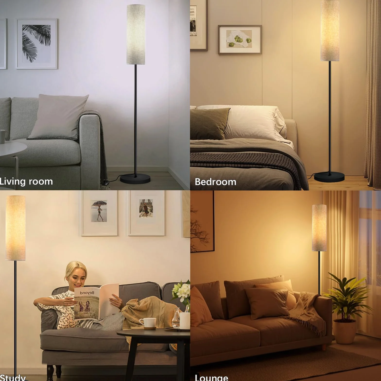 Yicenscoltd lámpara de pie LED regulable 3 temperaturas color E27 12 W pantalla lino interruptor pie