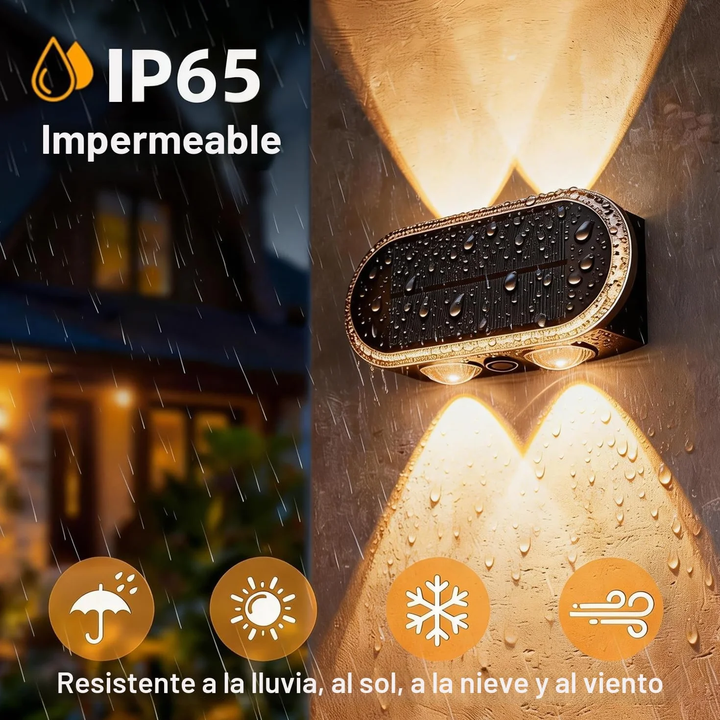 Aplique Solar Exterior Pared: Lámparas Solares Exteriores Arriba y Abajo - IP65 Impermeable Luces Solares Exterior para Jardin Garaje Cerca Muro (4 Piezas)