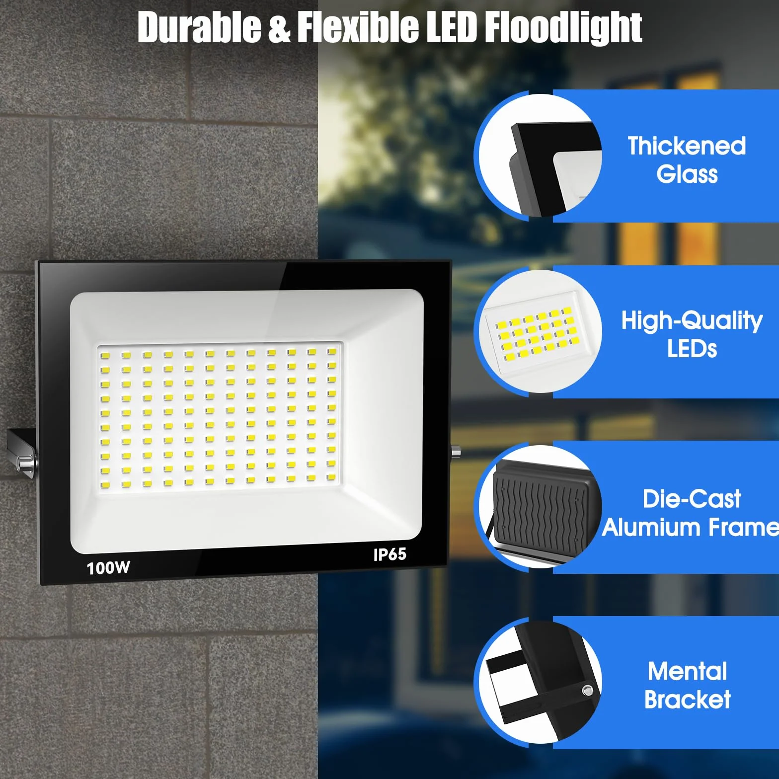 100W Focos Led Exterior 3000K Blanco Cálido Proyector LED IP65 Impermeable Luz de Seguridad para Iluminación Jardin Garaje Porche Foco Balcón Césped