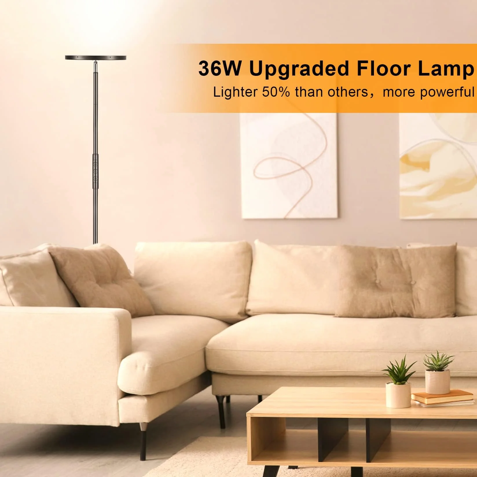 Lámpara de pie 36W 3600LM 350W Equivalente Moderna Torchiere con Mando a Distancia y Control Táctil 69" Sala de Estar