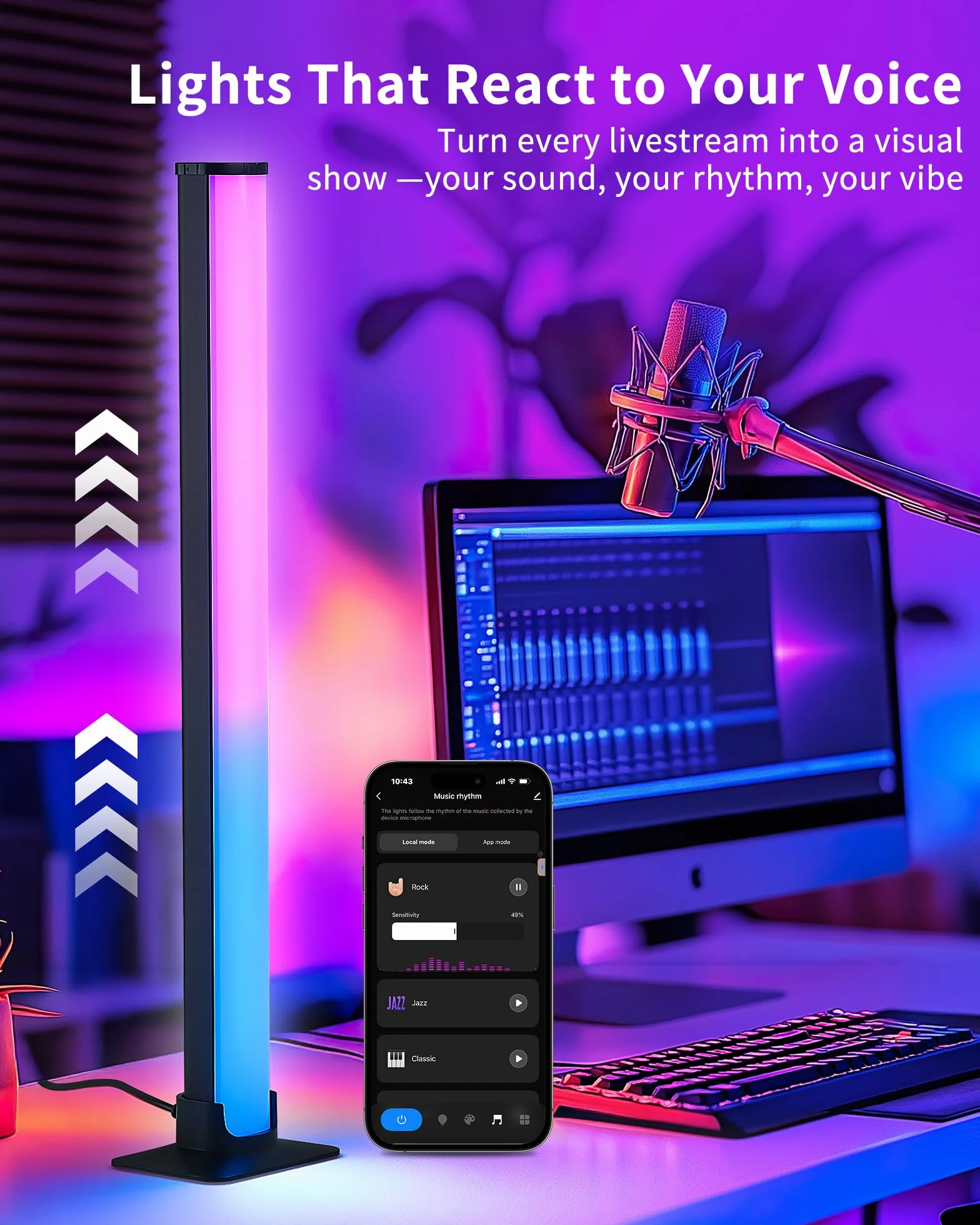 Barras LED RGB para TV y Gaming, 25cm Luces Inteligentes, LED TV Ambilight Sincronizado, Control por App, Decoración para Sala de Juegos e Idea de Regalo VYBE Desk