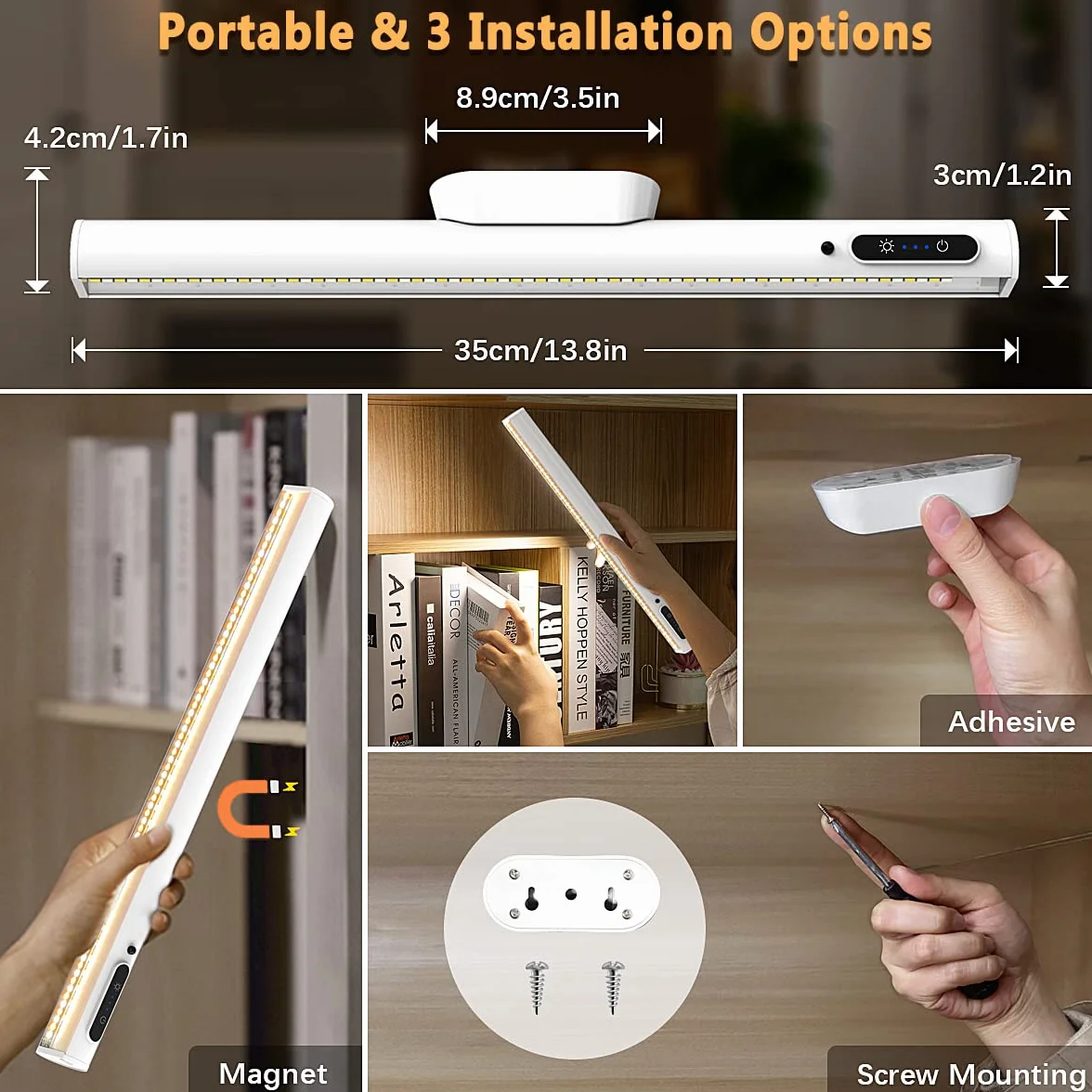 Hapfish Lampara LED Escritorio 4000mAh, Flexo LED Escritorio Sin Cable con Mando a Distancia, Luz Armario USB Recargable Magnetica Inalambrica, Lámpara Pared Pilas para Cocina Mesa Estanteria Espejo