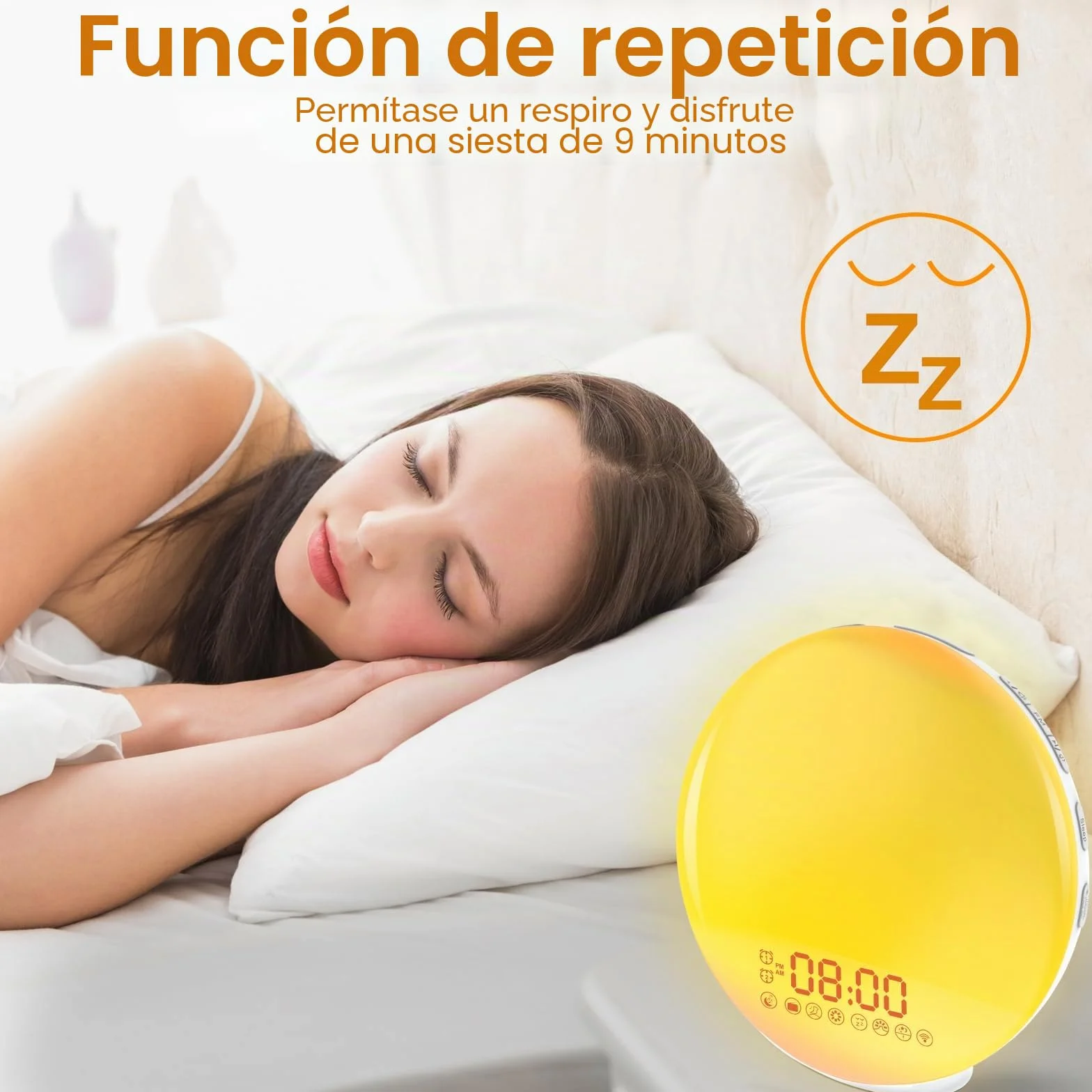 Cadrim Wake Up Light Despertador Luz Amanecer Simulación 7 Colores Snooze 8 Sonidos Naturales Radio FM 20 Niveles Brillo