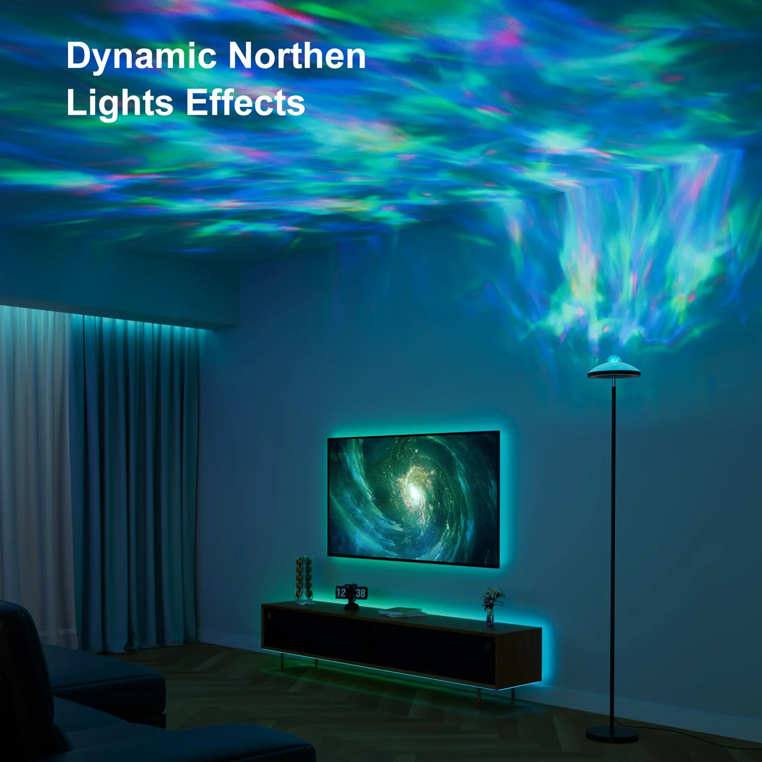 DUSKTEC Lámpara de Pie LED Inteligente para Salón | Proyector de Estrellas y Luz de Lectura | Regulable con Mando a Distancia y Temporizador | Lámpara de Pie para Dormitorio Infantil y Oficina