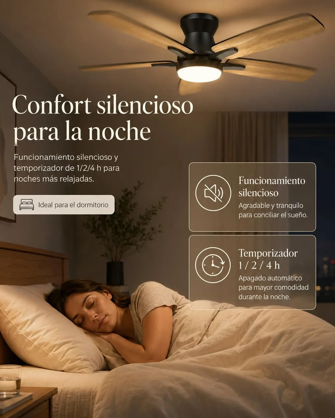 Airwit Ventilador de Techo con Luz Silencioso 106 cm, Mando a Distancia, Motor DC, 6 Velocidades, Aspas Doble Cara