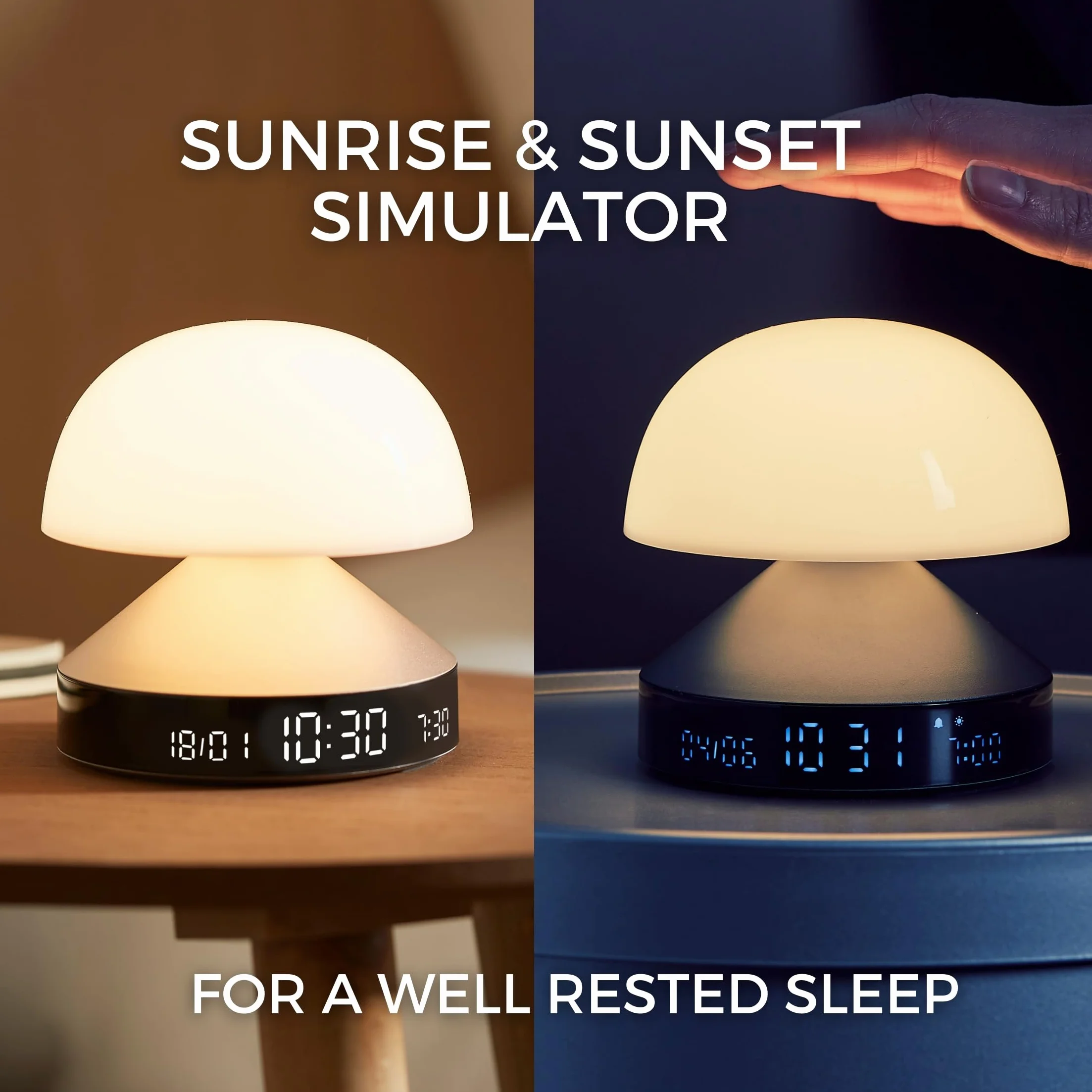 Lexon Mina Sunrise Despertador Luminoso de mañana, simulador de Amanecer y anochecer, 5 Sonidos Naturales, lámpara de Noche LED, luz Nocturna y Terapia de luz - Oro Suave