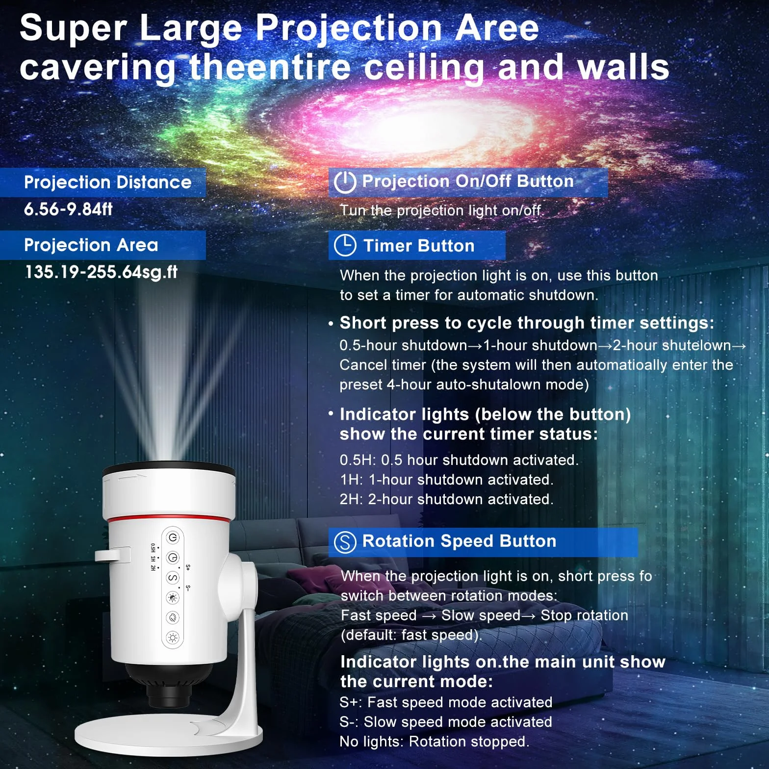 Proyector de Galaxias y Estrellas Real, 4K HD Proyector Planetario con 10 Discos de Película,Rotación de 360 ° Skylight Luz Nocturna con Minutero para Decoracion