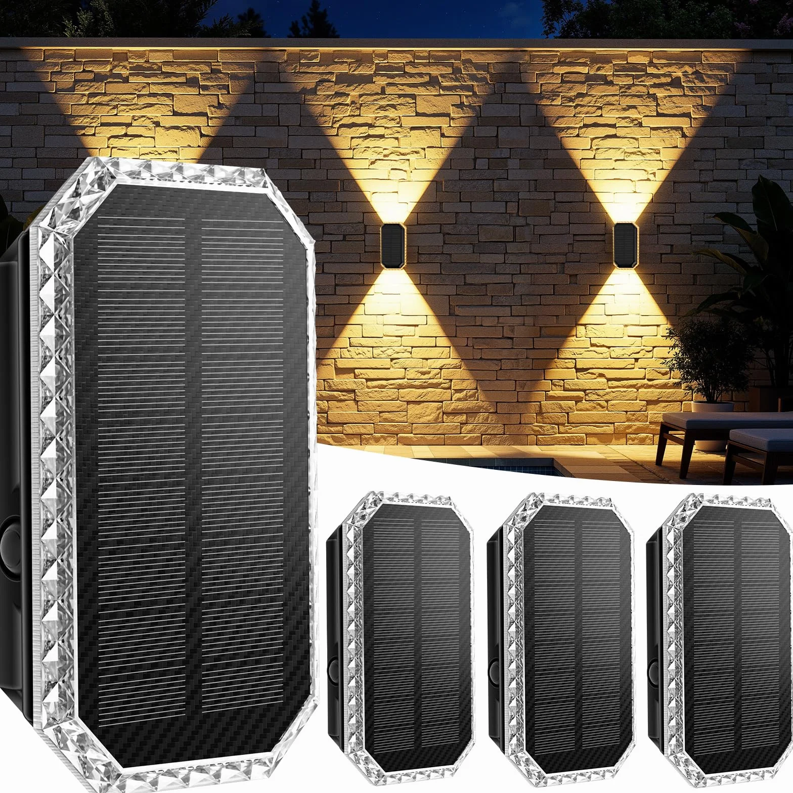 Aplique Solar de Pared IP65 Impermeable 1200mAh 3 Colores Luz Pack 4