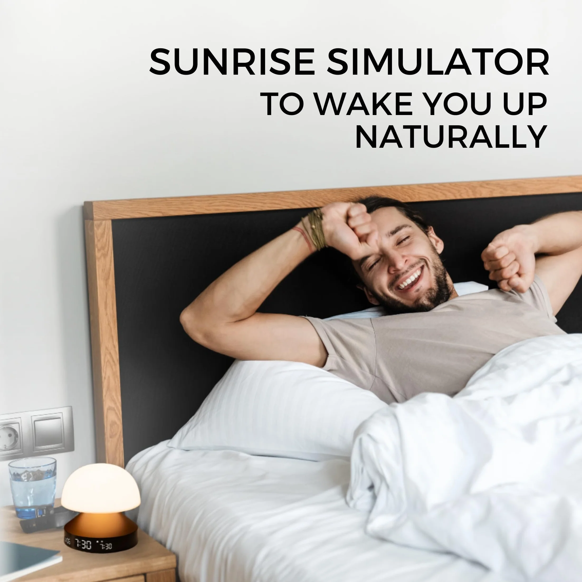 Lexon Mina Sunrise Despertador Luminoso de mañana, simulador de Amanecer y anochecer, 5 Sonidos Naturales, lámpara de Noche LED, luz Nocturna y Terapia de luz - Oro Suave