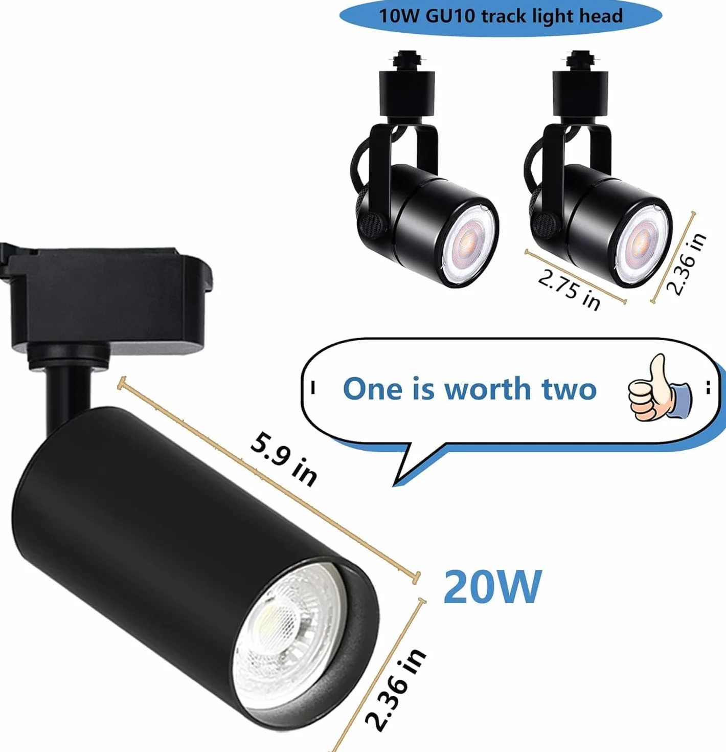 Kit de rieles LED 20W 6000K Blanco Frío Enchufe para sistema H