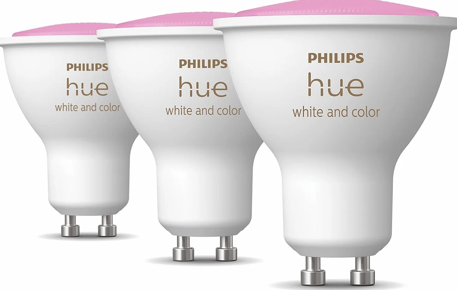 Philips Hue - Bombilla LED Inteligente, GU10, Luz Blanca y de Colores, 4.2W 400 lúmens, Compatible con Alexa y Google Home - Pack de 3 Bombillas LED inteligentes