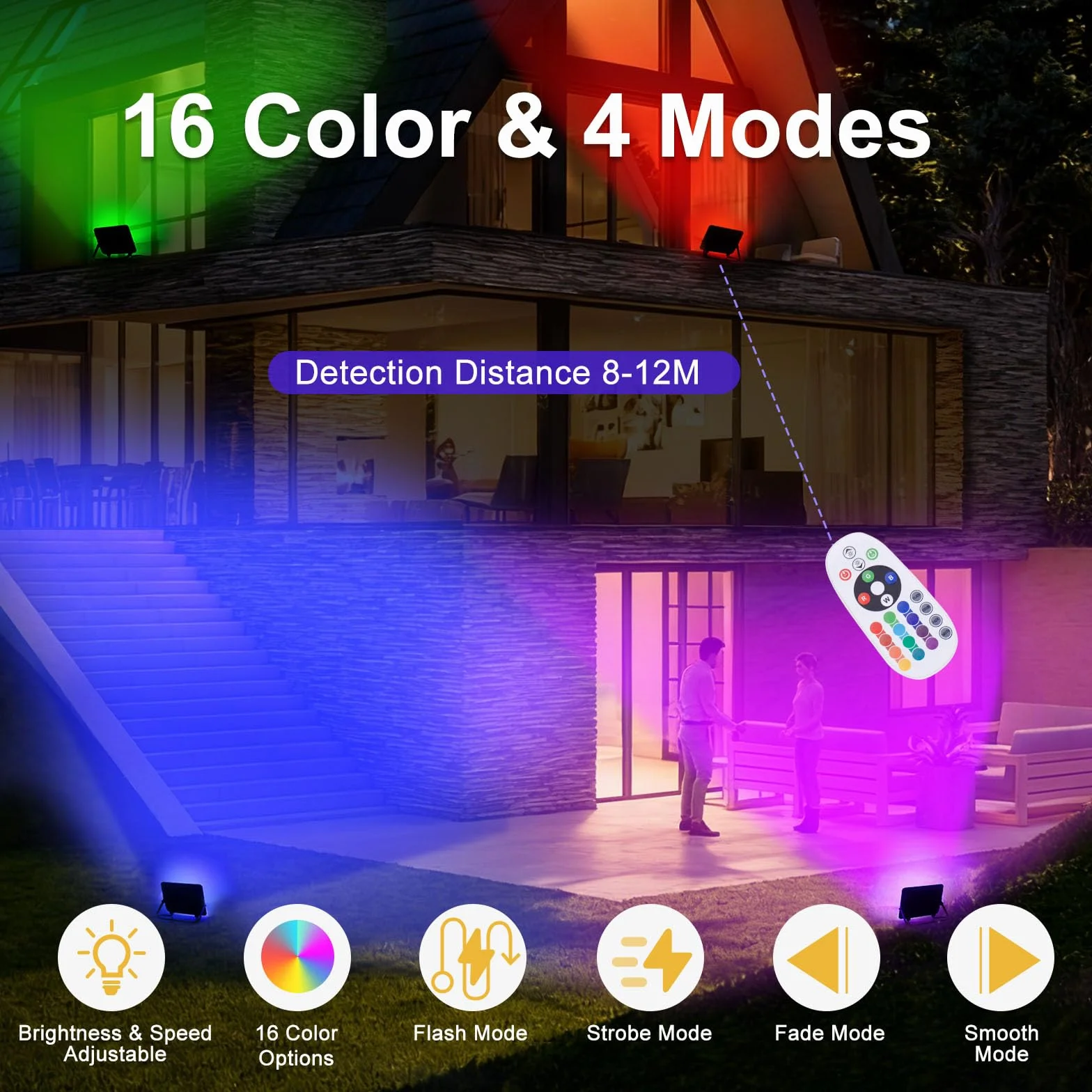 Foco LED RGB de 50 W para exteriores, luces de inundación RGB coloridas con enchufe estándar británico, foco que cambia de color, luces de fiesta regulables para DJ, discoteca, jardín