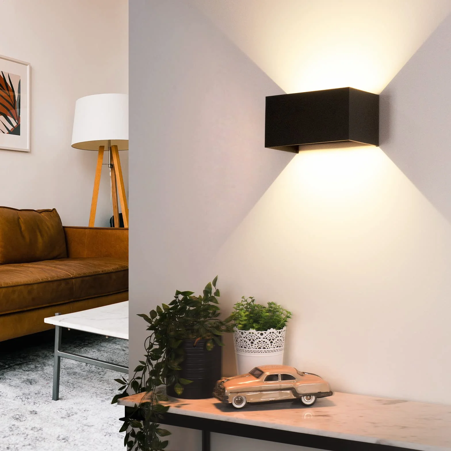 4 Piezas 24W Apliques Pared Exterior/Interior 3000K Bianco Caldo Aplique de Pared Ángulo de haz Ajustable Aplique Pared Interior Impermeable IP65 Negra Aplique Exterior Pared