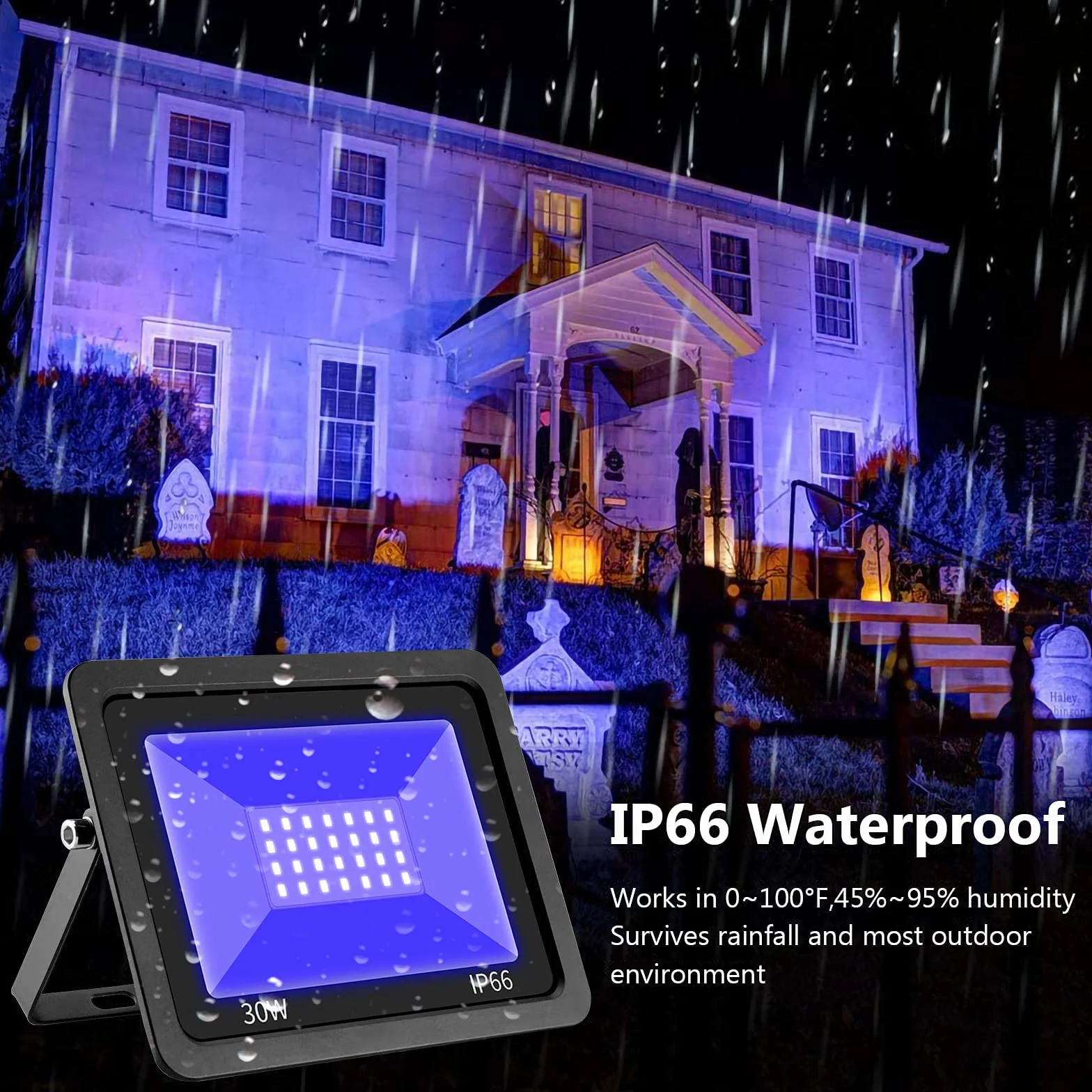 Eleganted Foco UV 30W, UV Luz Negra 365nm Inundación, Foco UV Ultravioleta Luz Fluorescente Lámpara de Escenario para Bar Club DJ Discoteca Fiesta KTV Pinta Corporal Gimnasio Halloween