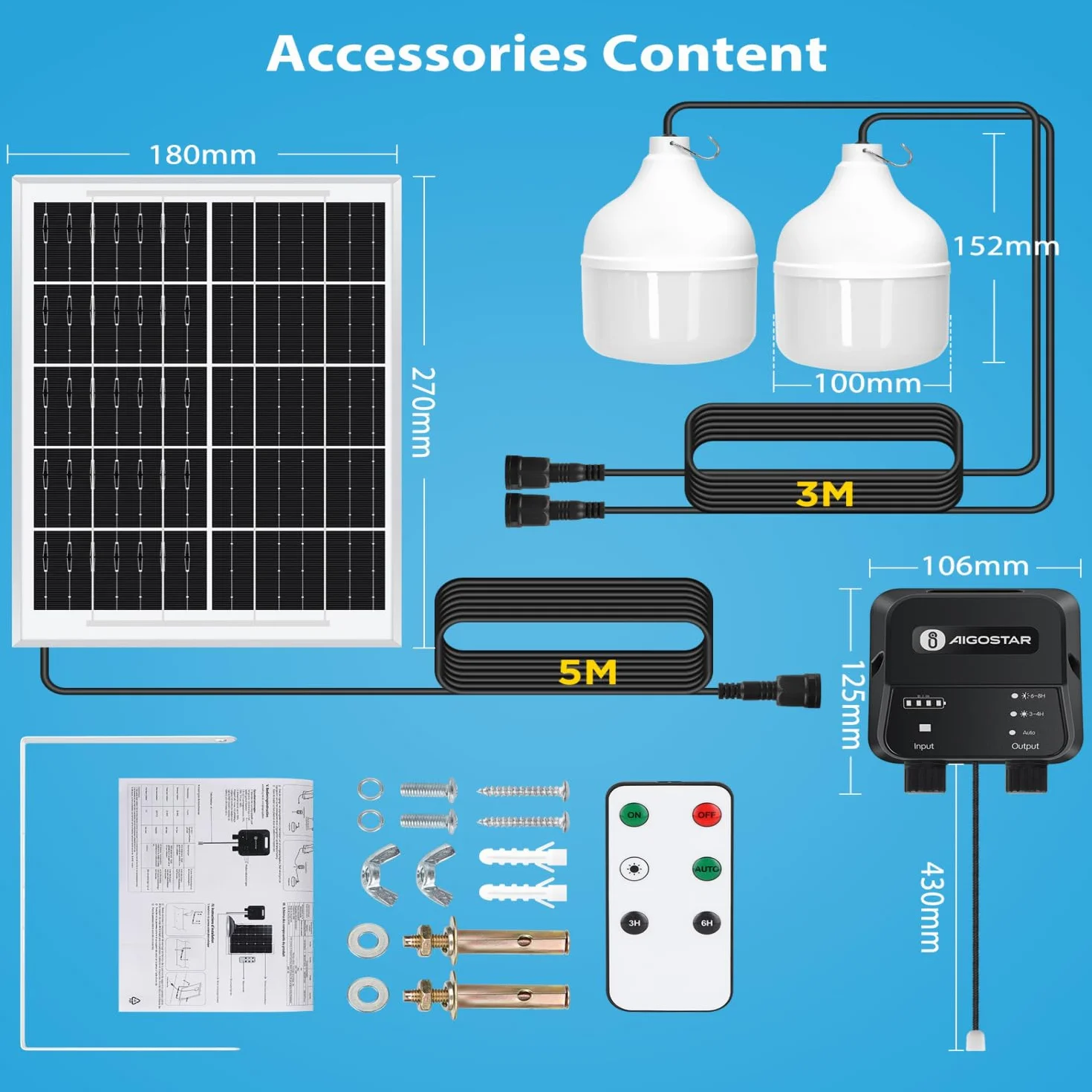 Aigostar- Luz LED Solar Exterior 70W, con Mando a Distancia y Caja de Almacenamiento de Energía, Cable de 11M, IP65 Impermeable, Lámpara Solar Exterior para Interior, Jardín, Cochera, Camping, Pesca
