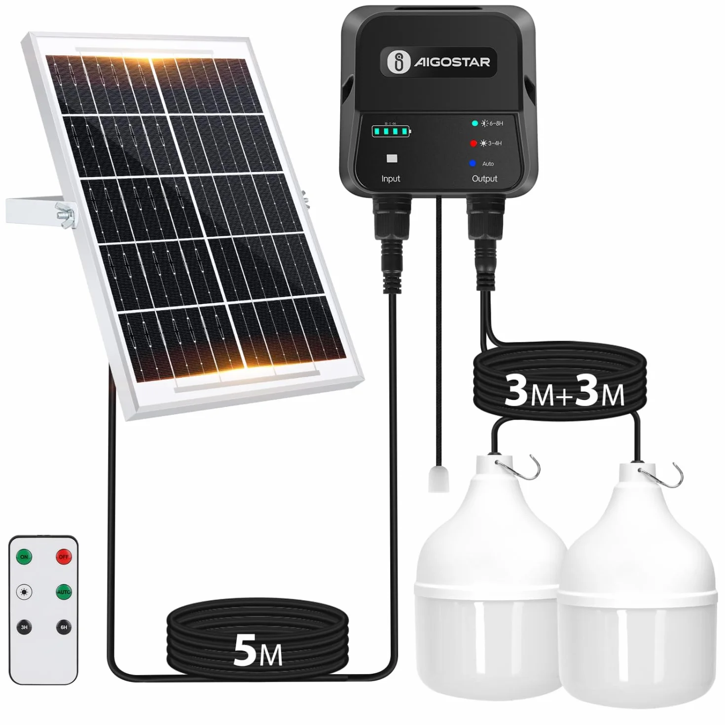 Aigostar- Luz LED Solar Exterior 70W, con Mando a Distancia y Caja de Almacenamiento de Energía, Cable de 11M, IP65 Impermeable, Lámpara Solar Exterior para Interior, Jardín, Cochera, Camping, Pesca
