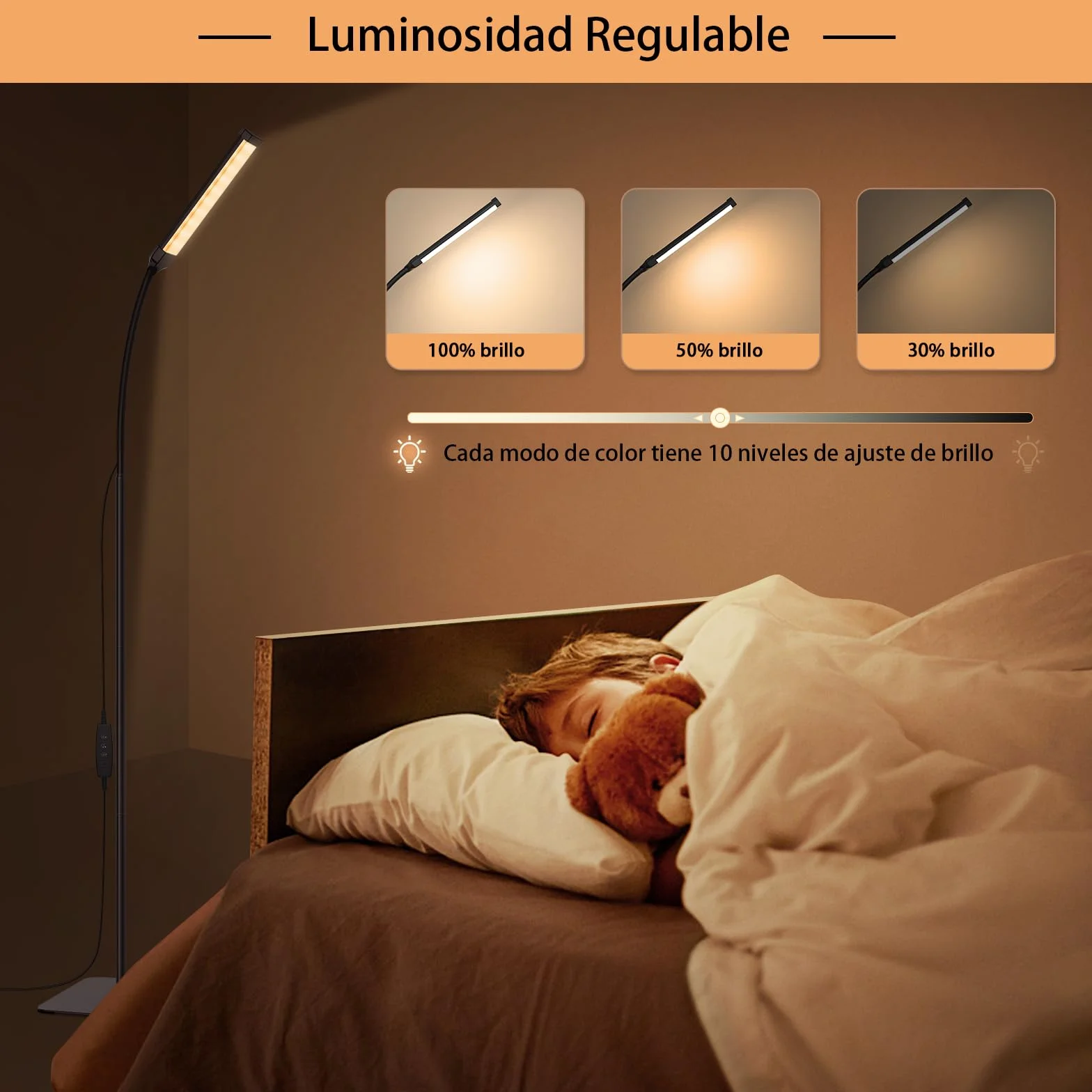 iFalarila Lámpara de pie 120 LED 10 W 3 colores 10 brillos brazo flexible