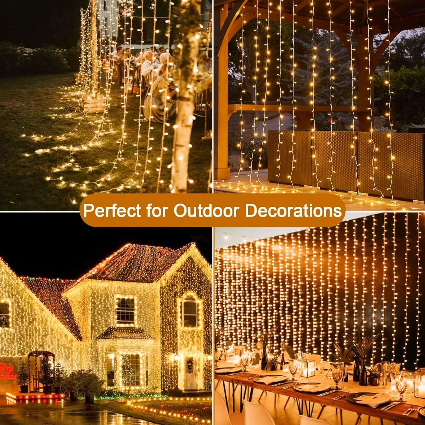 Cozymeow Cortina de Luces 6M x 3M 600 LED Impermeable Exterior Blanco Cálido