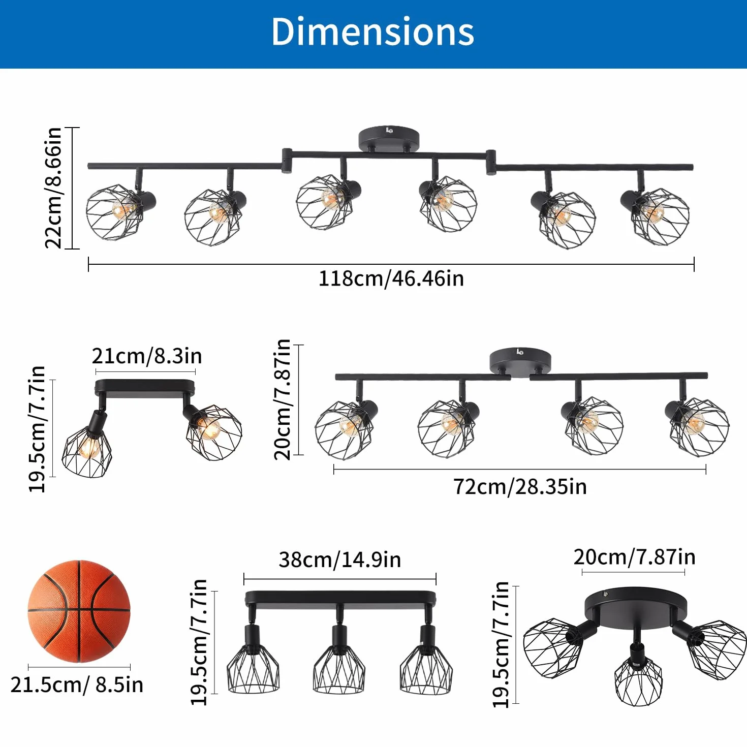 ANWIO Lámpara de Techo LED 6 Bases E14 Giratoria Negra para Interior Dormitorio Pasillo Cocina