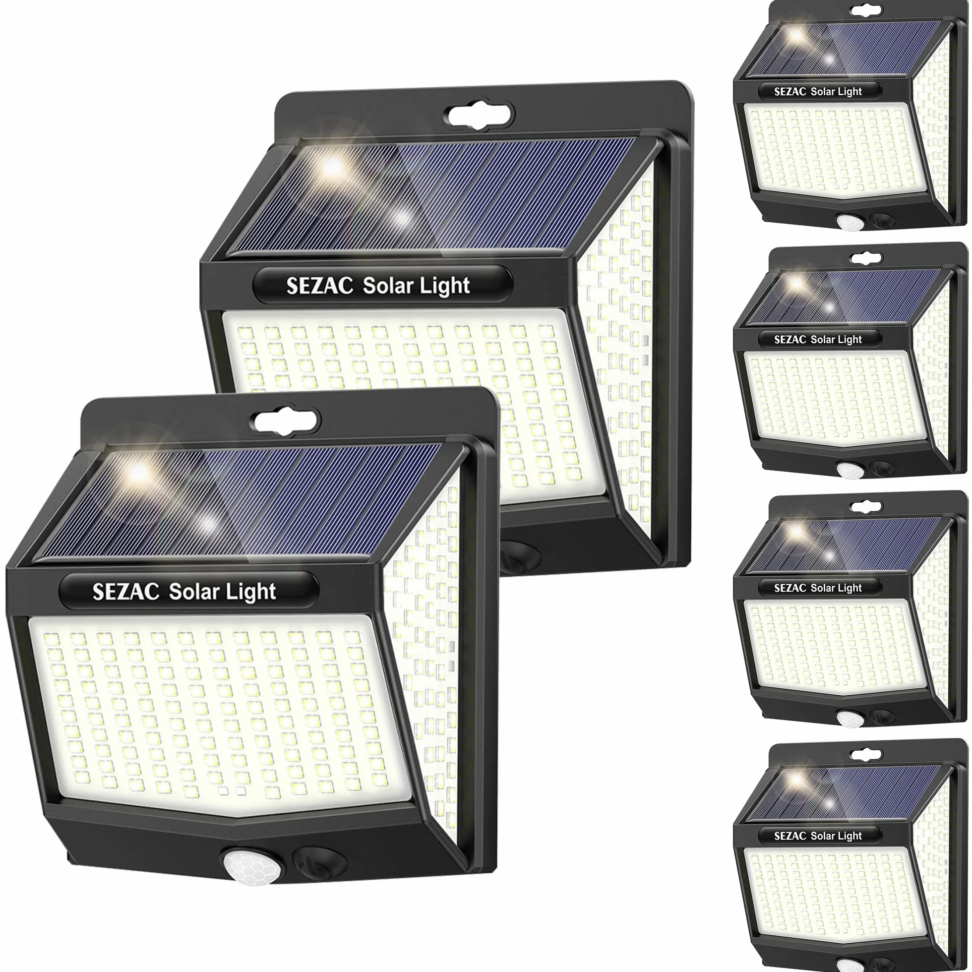 Luz Solar Exterior SEZAC 6 Paquete 270° Súper Brillante Focos Led con Sensor de Movimiento IP65
