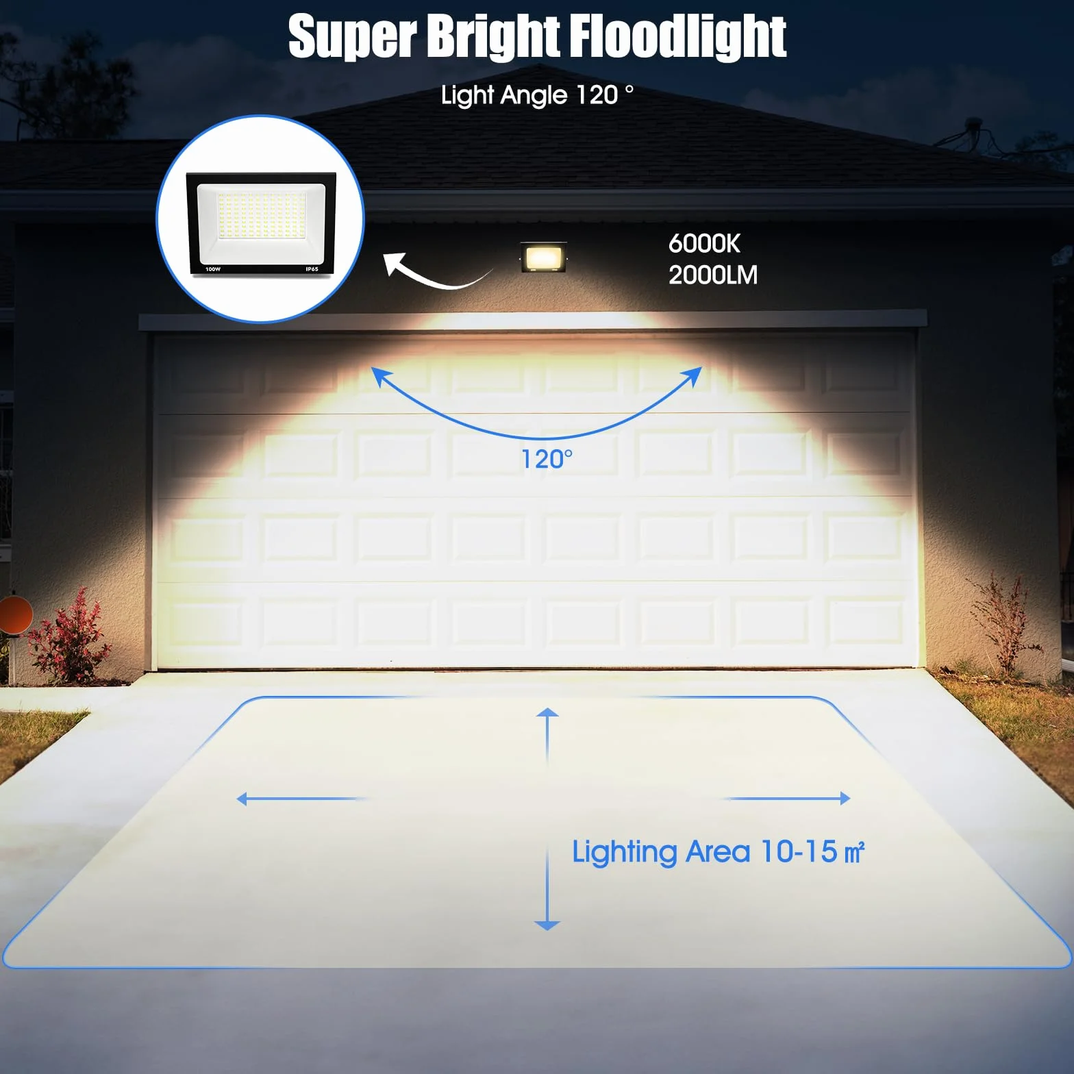 100W Focos Led Exterior 3000K Blanco Cálido Proyector LED IP65 Impermeable Luz de Seguridad para Iluminación Jardin Garaje Porche Foco Balcón Césped