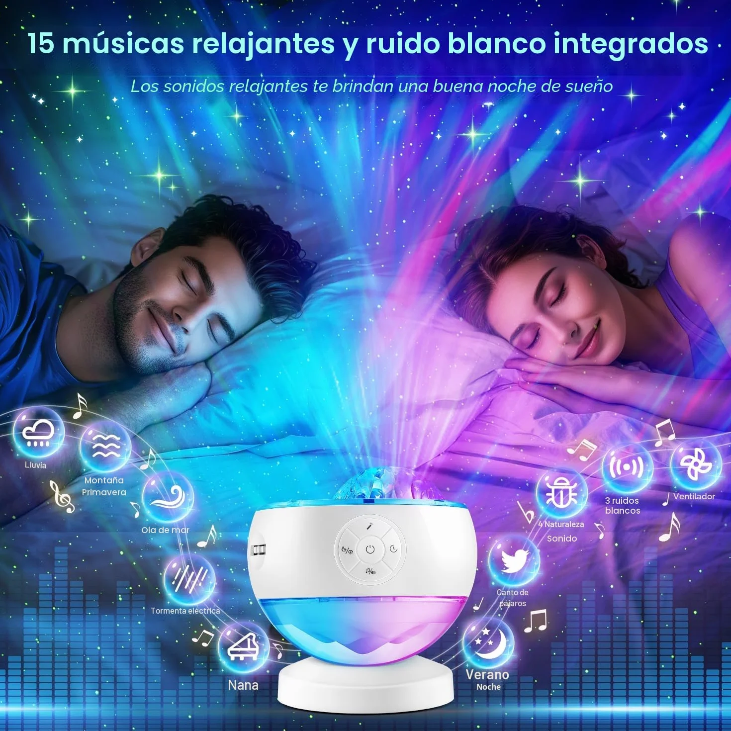 Proyector de Galaxias y Estrellas Real 15 Colores 360 Bluetooth con Control Remoto