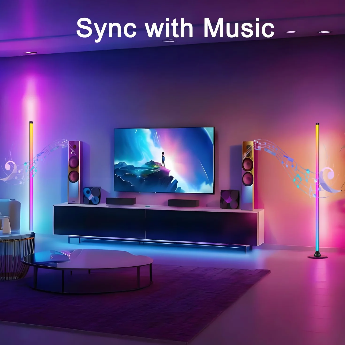Lámpara de Pie LED Regulable RGB 1.2 m con Control Remoto y APP, 16 Millones de Colores, 234 Modos, Negro