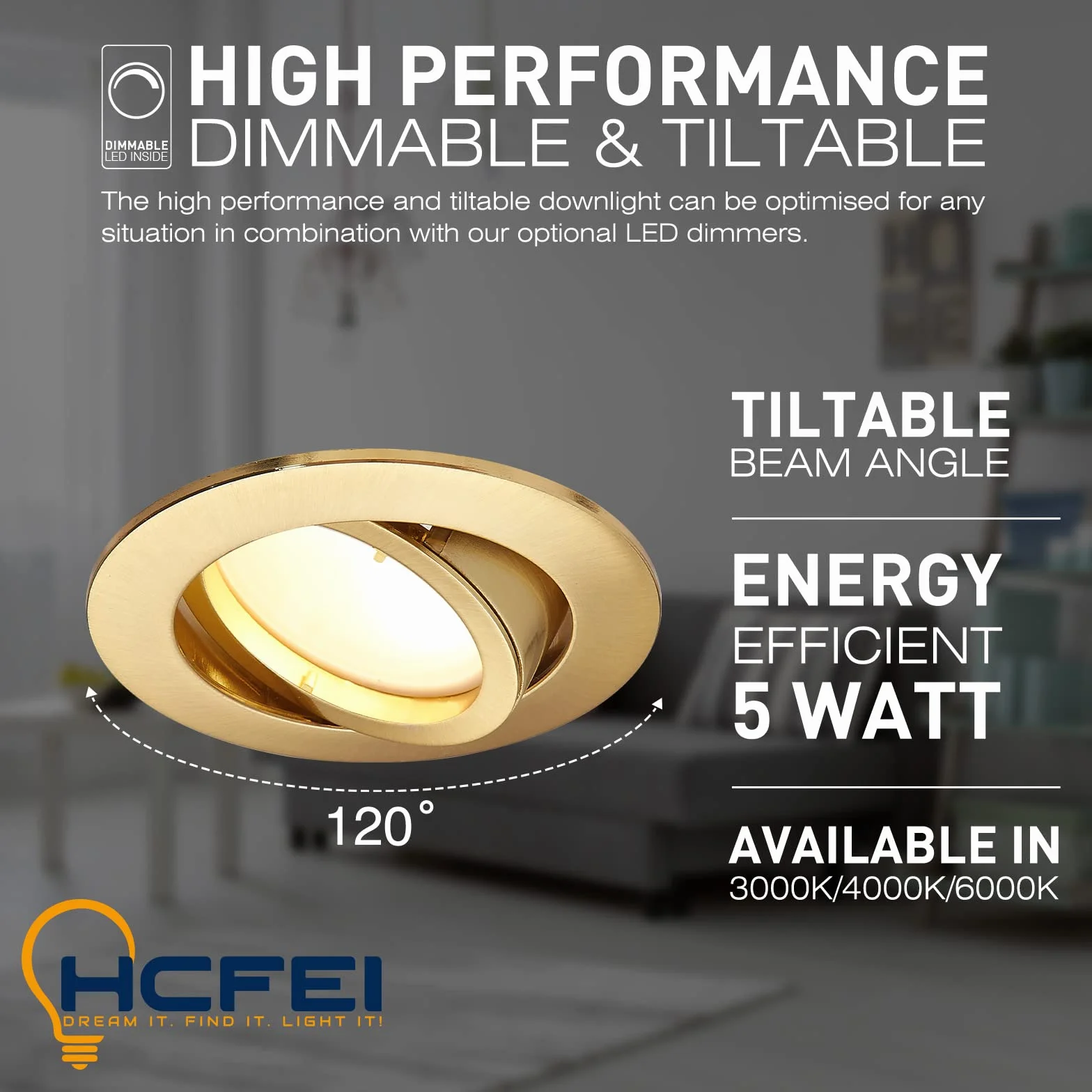 HCFEI Foco LED empotrable regulable 5W 230V 68mm blanco cálido 3000K 10 unidades