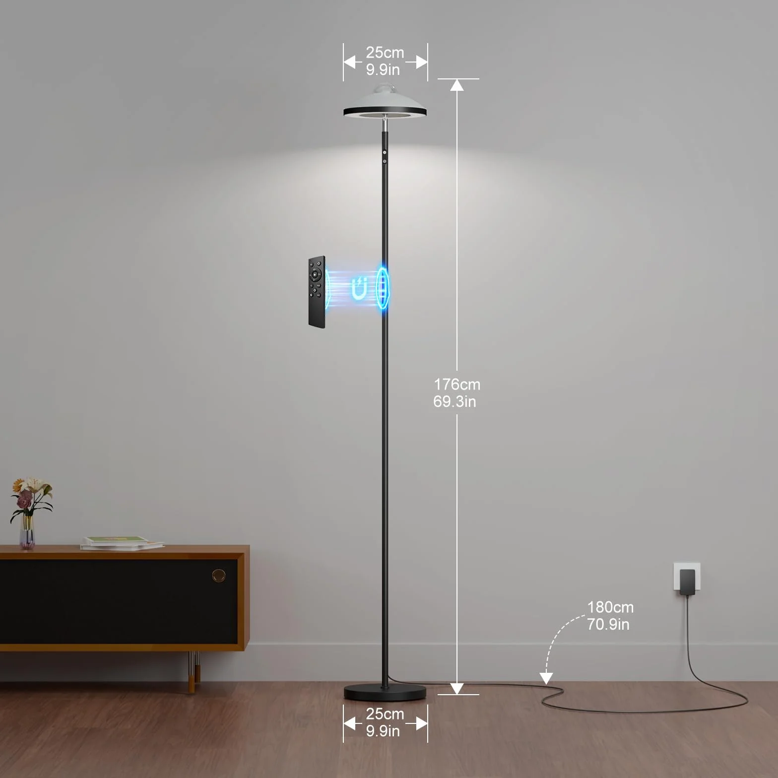 DUSKTEC Lámpara de Pie LED Inteligente para Salón | Proyector de Estrellas y Luz de Lectura | Regulable con Mando a Distancia y Temporizador | Lámpara de Pie para Dormitorio Infantil y Oficina