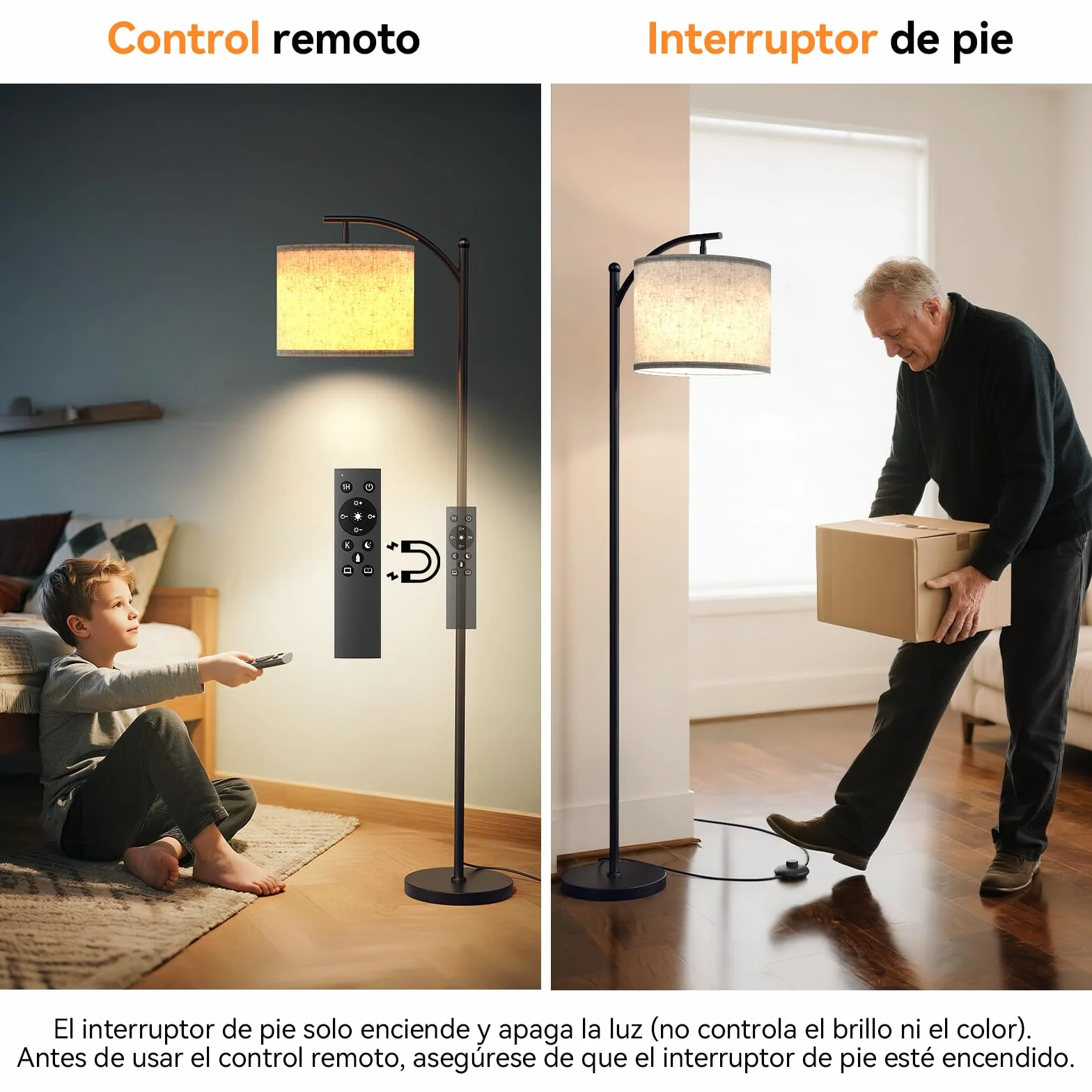 Lámpara de Pie LED Regulable 160cm con Pantalla de Lino, 3 Temperaturas de Color y Control Remoto