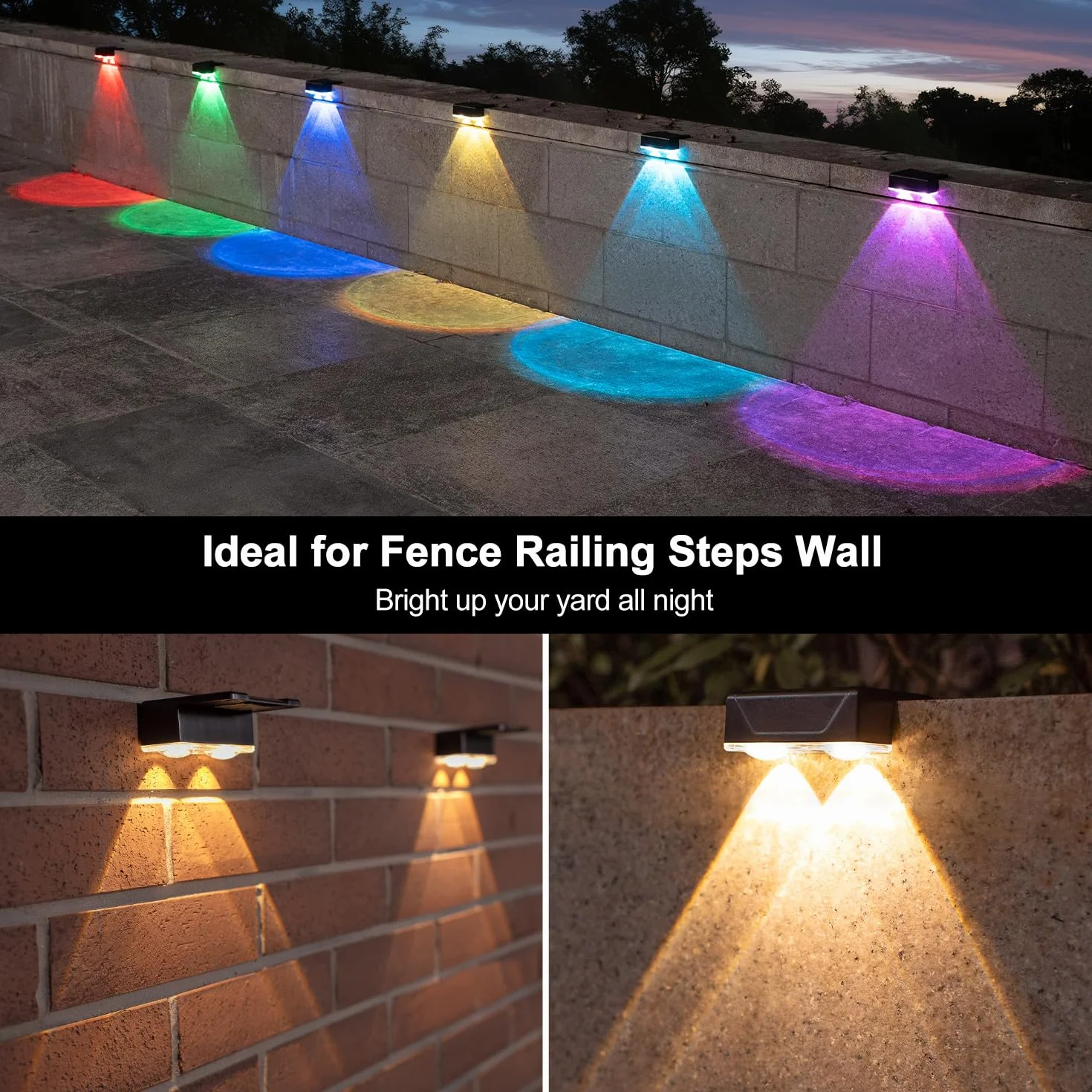 ELLASAY Aplique Solar Pared Exterior: 8 Modos de Iluminación Con RGB Solar Powered Lámparas - Impermeable IP65 - Luces Decoración de Jardín Patio Porche Valla Terraza (Lente-8 Pack)