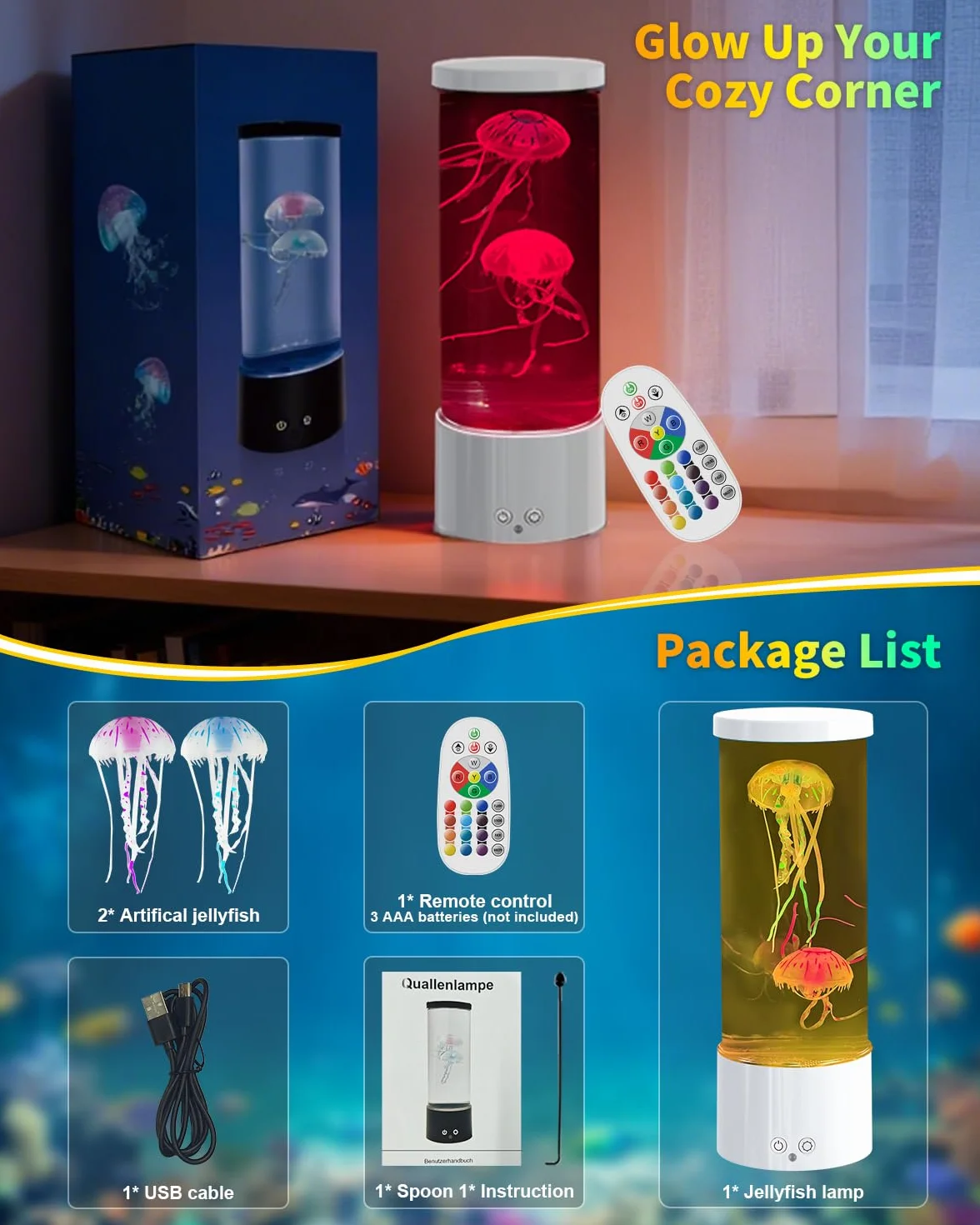 AONESY Lámpara LED Medusa 17 colores con mando a distancia