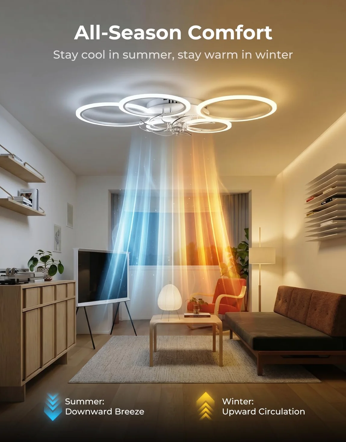 Lampara Ventilador Techo LED Compatible con Alexa, Google Assistant, Motor DC, 6 Velocidades, Silencioso