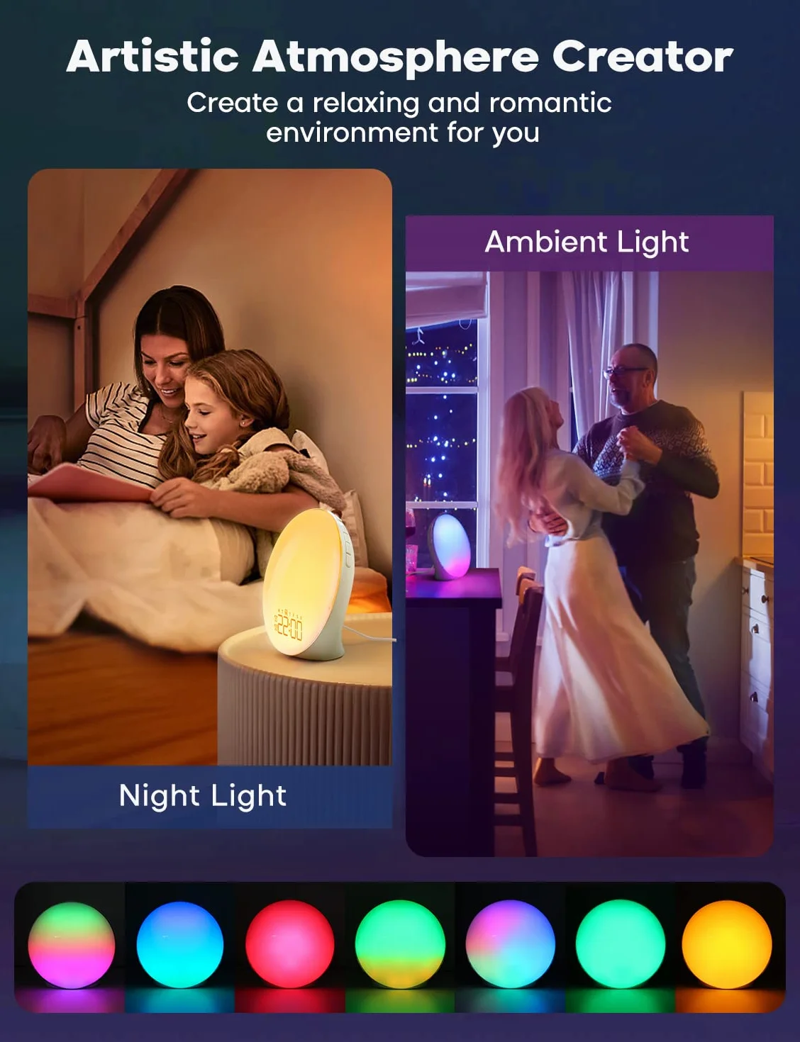Dekala Despertador Vollbild de Simulación de Amanecer y Atardecer, Botón de Rotación, Alarmas Duales, Sonidos Naturales, Radio FM y Luz de Despertar Colorida para Adultos y Niños