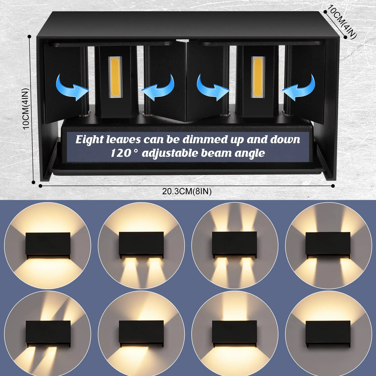 4 Piezas 24W Apliques Pared Exterior/Interior 3000K Bianco Caldo Aplique de Pared Ángulo de haz Ajustable Aplique Pared Interior Impermeable IP65 Negra Aplique Exterior Pared