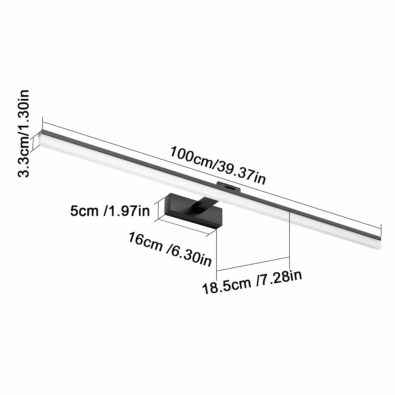 Klighten Lámpara de Espejo Baño 100CM 28W Blanco Frío 6000K 1560LM No-regulable Negro