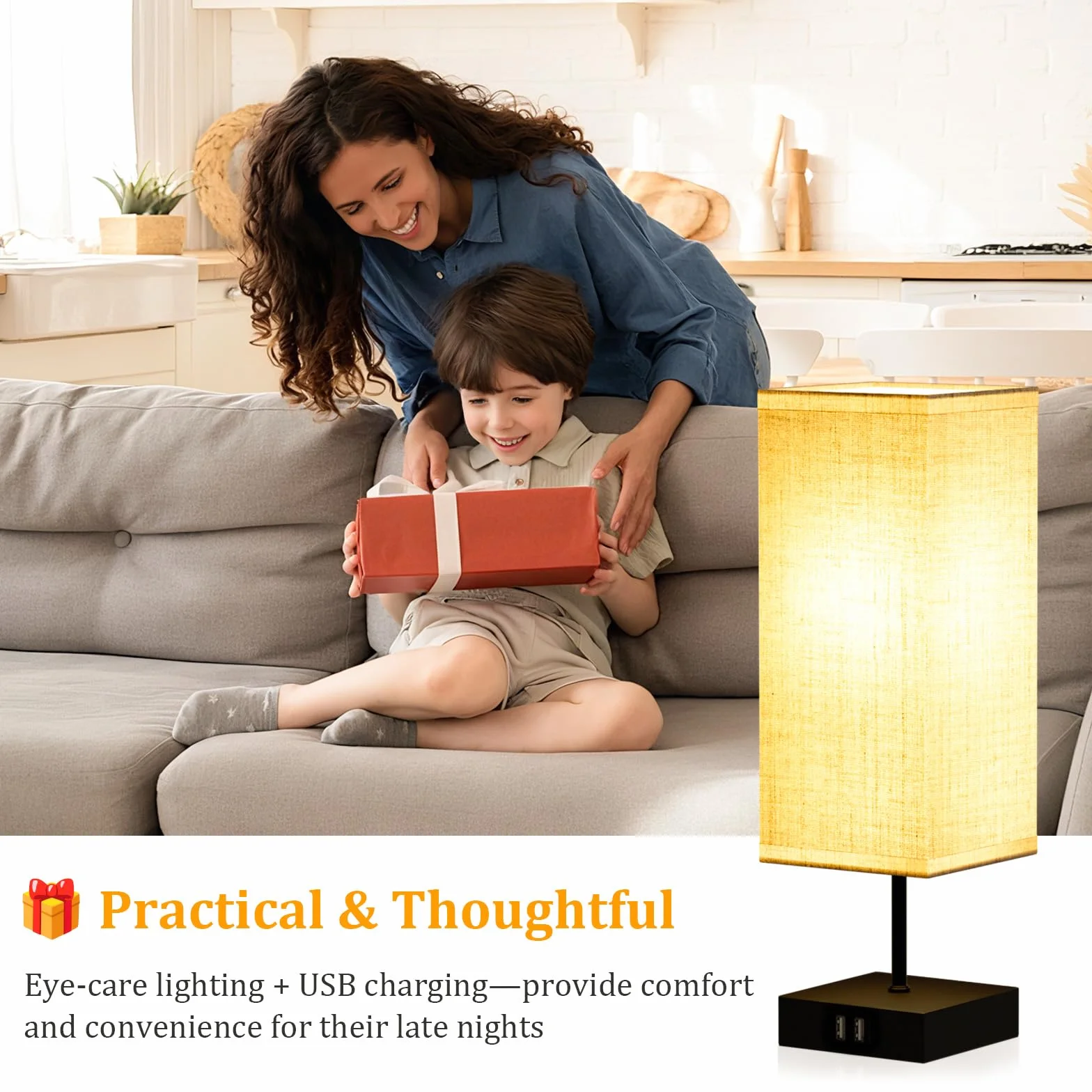 Lámparas de Mesita de Noche Control Táctil, Bedside Lamp Regulable con 3 Temperaturas de Color y 2 Puertos USB