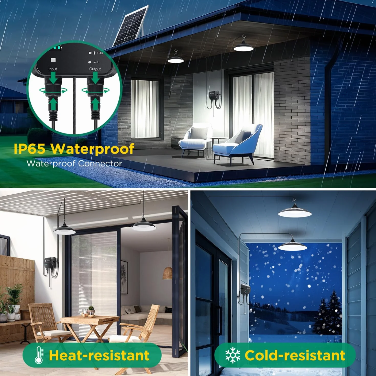 Aigostar - Luz solar exterior con mando a distancia y cuerda de tracción，cable de 11 m，batería de gran capacidad de 6000 mAh，IP65.Luz solar para interior/exterior，jardín，camping，2 lámparas