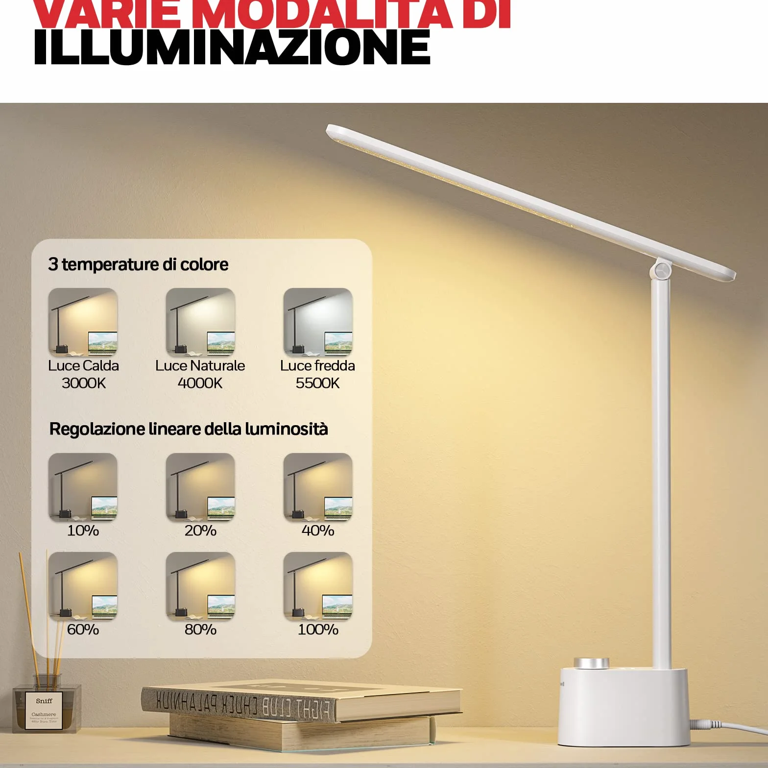 Honeywell lampara escritorio con puerto de carga USB - Escritorio LED flexo regulable para el cuidado de los ojos para la oficina en casa, lámpara de mesa pequeña portátil plegable trabajar, HWT-H01