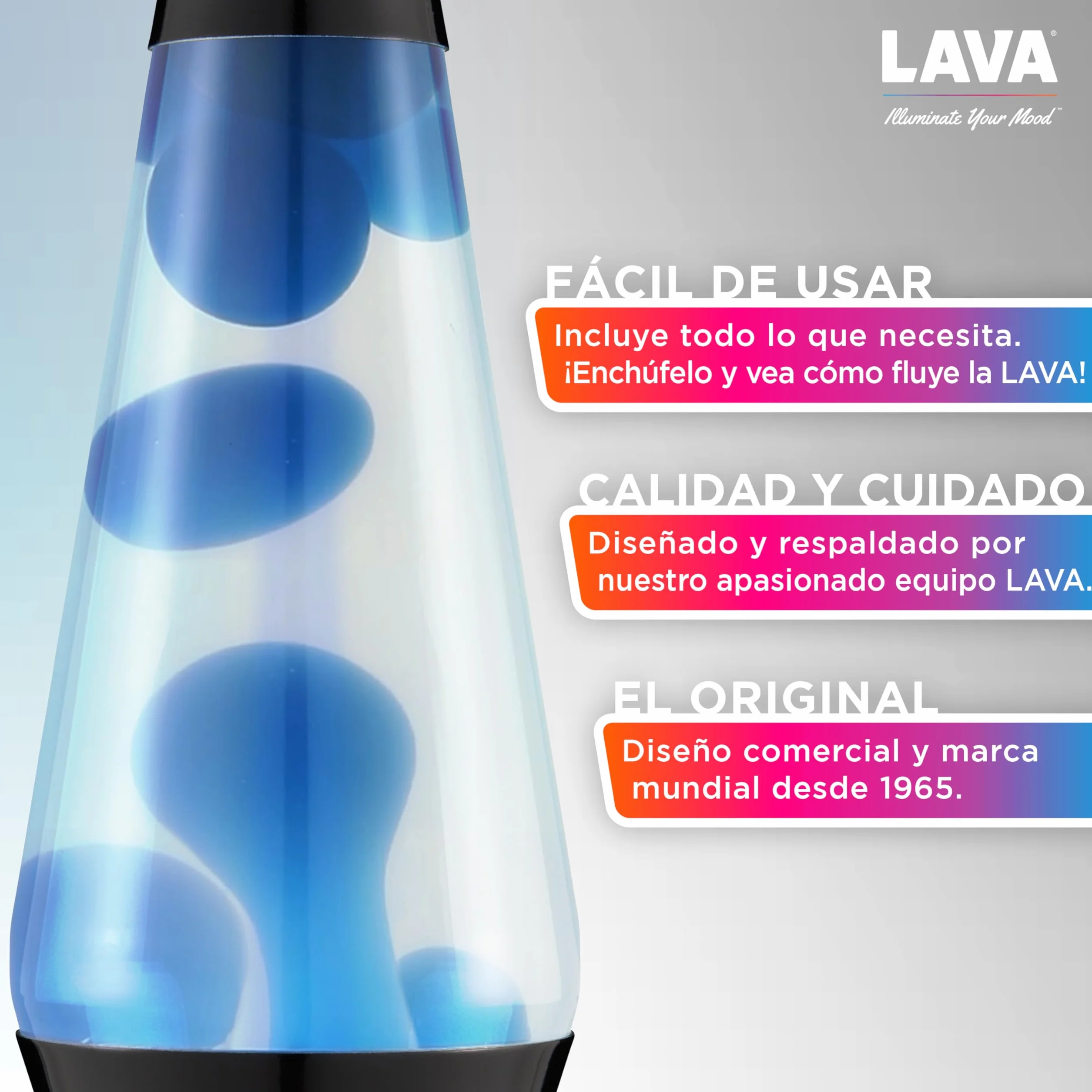 LAVA® - Lámpara Lava 2313, cera azul, líquido transparente, base y tapa negro, original de 14,5 pulgadas. Lámpara de movimiento marca LAVA®