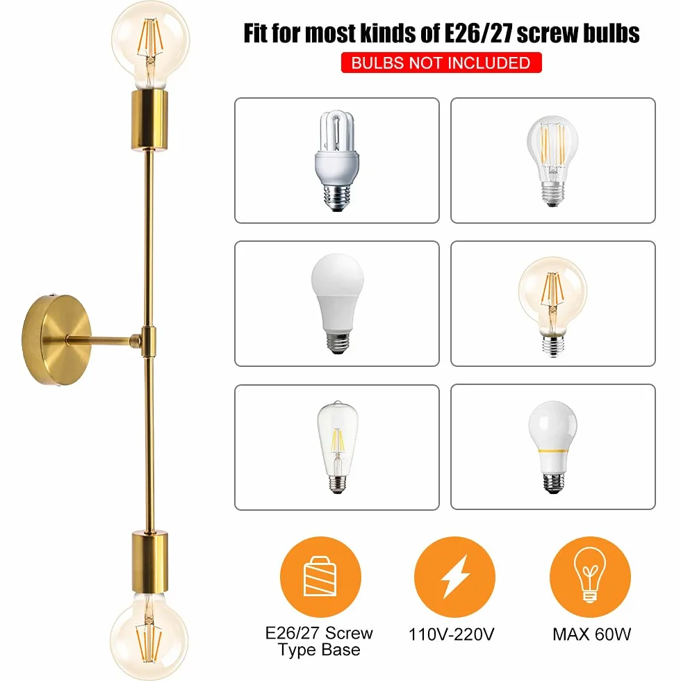 Lámpara de Pared Moderna, Aplique Industrial, Accesorio de Iluminación Vintage para Baño, Tocador, Pasillo, Cocina [E27]