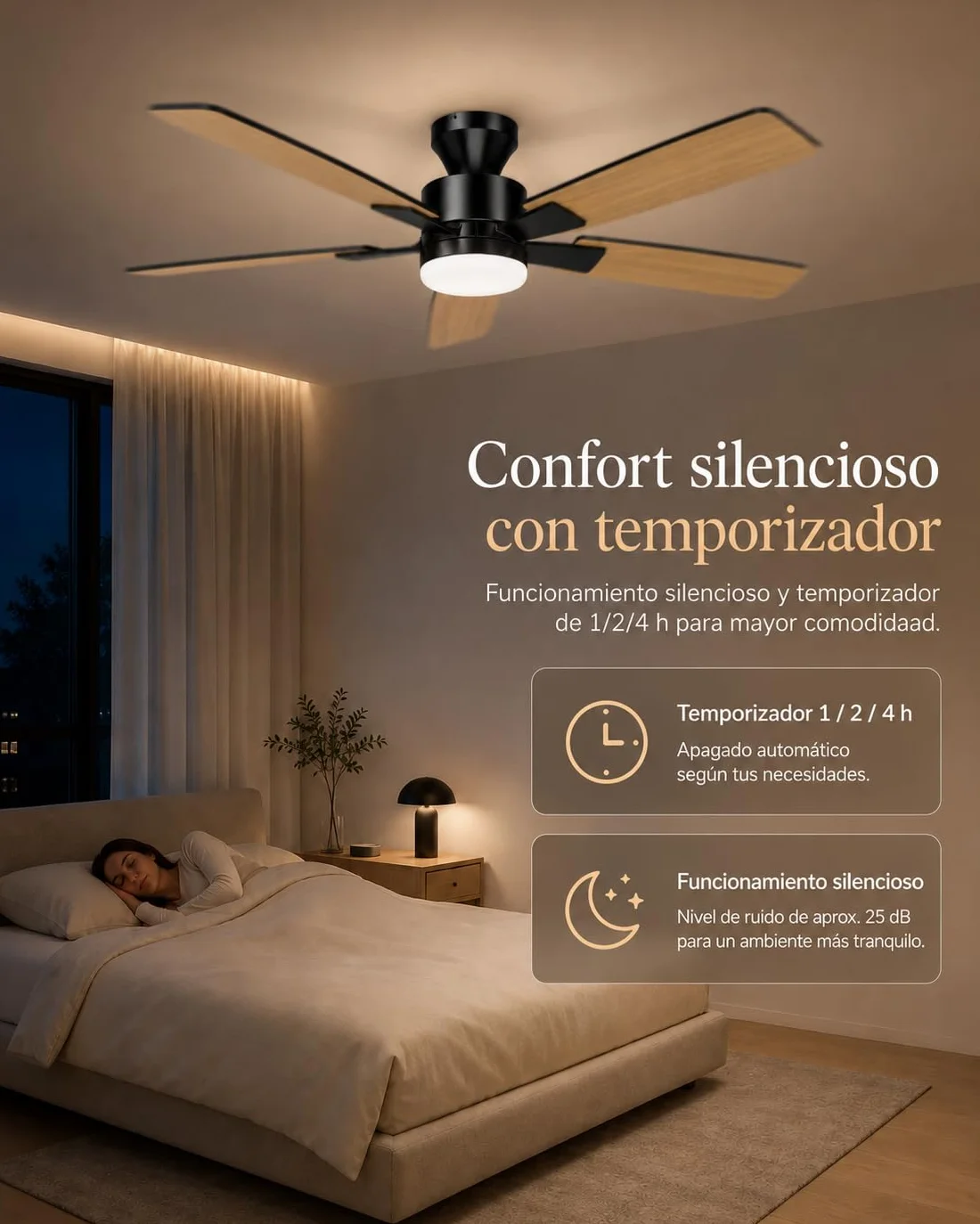 Airwit Ventilador de Techo con Luz 132cm, Silencioso, Mando a Distancia, 6 Velocidades, LED Regulable, Motor DC Reversible