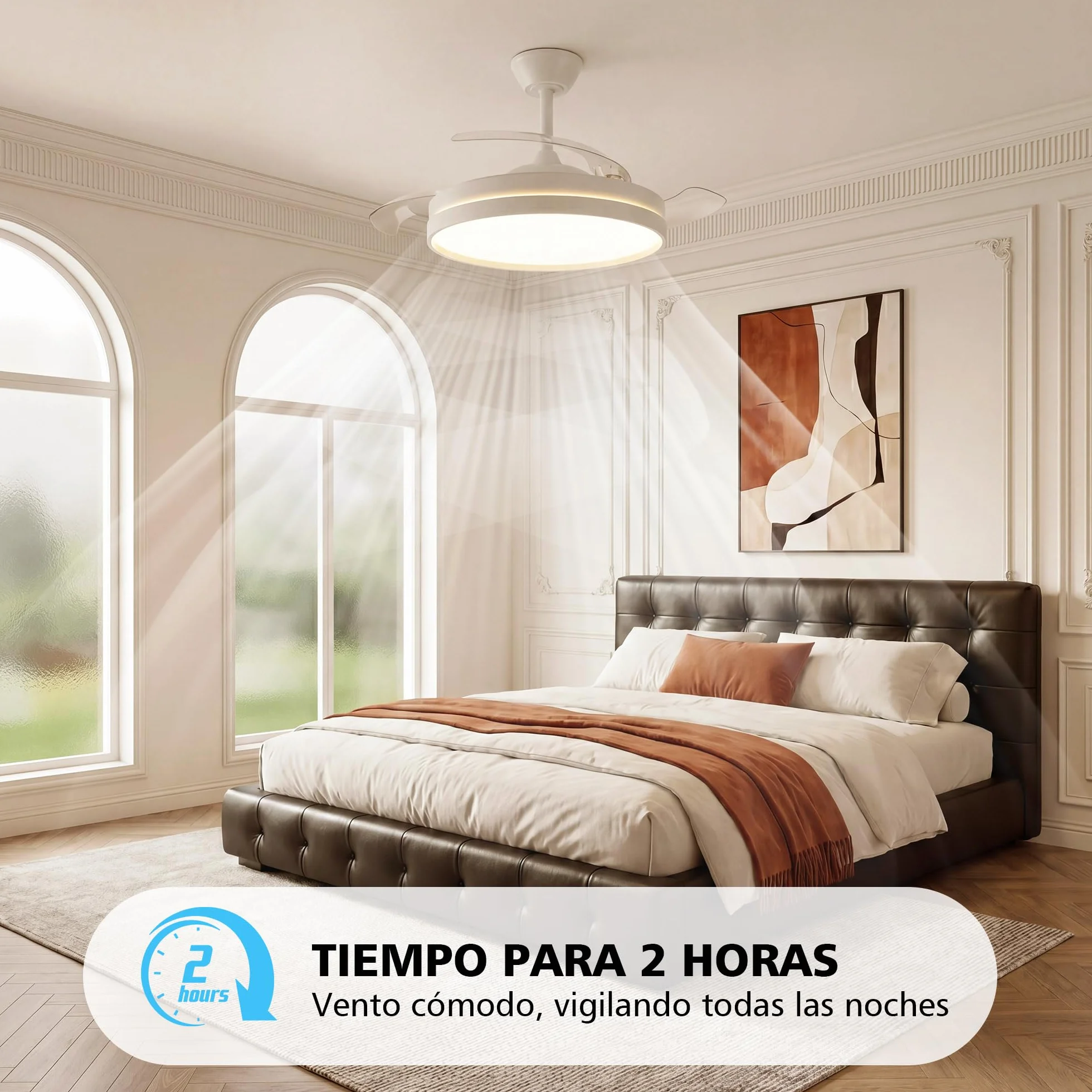 NIORSUN Ventilador de techo con luz,42" (106cm) Ventilador de techo,3 tonalidades, aspas desplegables, 40w 6 velocidades, APP&control remoto, Función Verano-Invierno,Blanco