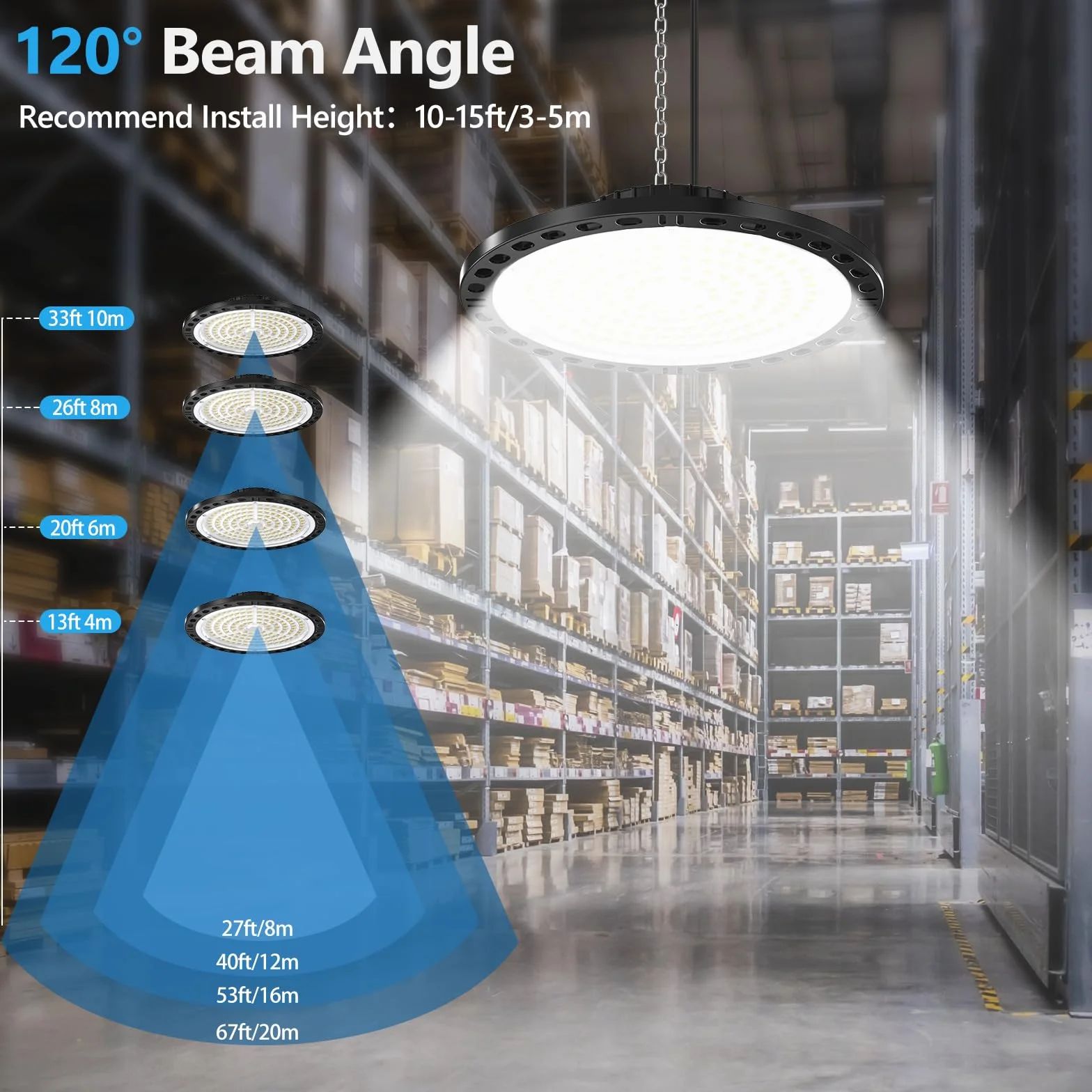 UFO LED Lámpara de Alta Bahía 100W 10000LM 7000K Blanco Frío IP65 Impermeable Industrial