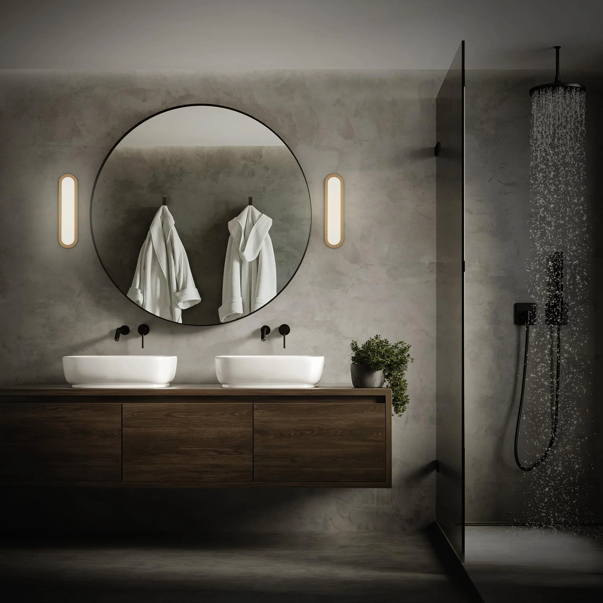 BRILONER - Aplique espejo baño LED con luz indirecta, protección IP44 contra salpicaduras, apliques espejo de baño, luz espejo, 35 x 9 x 4 cm, color madera