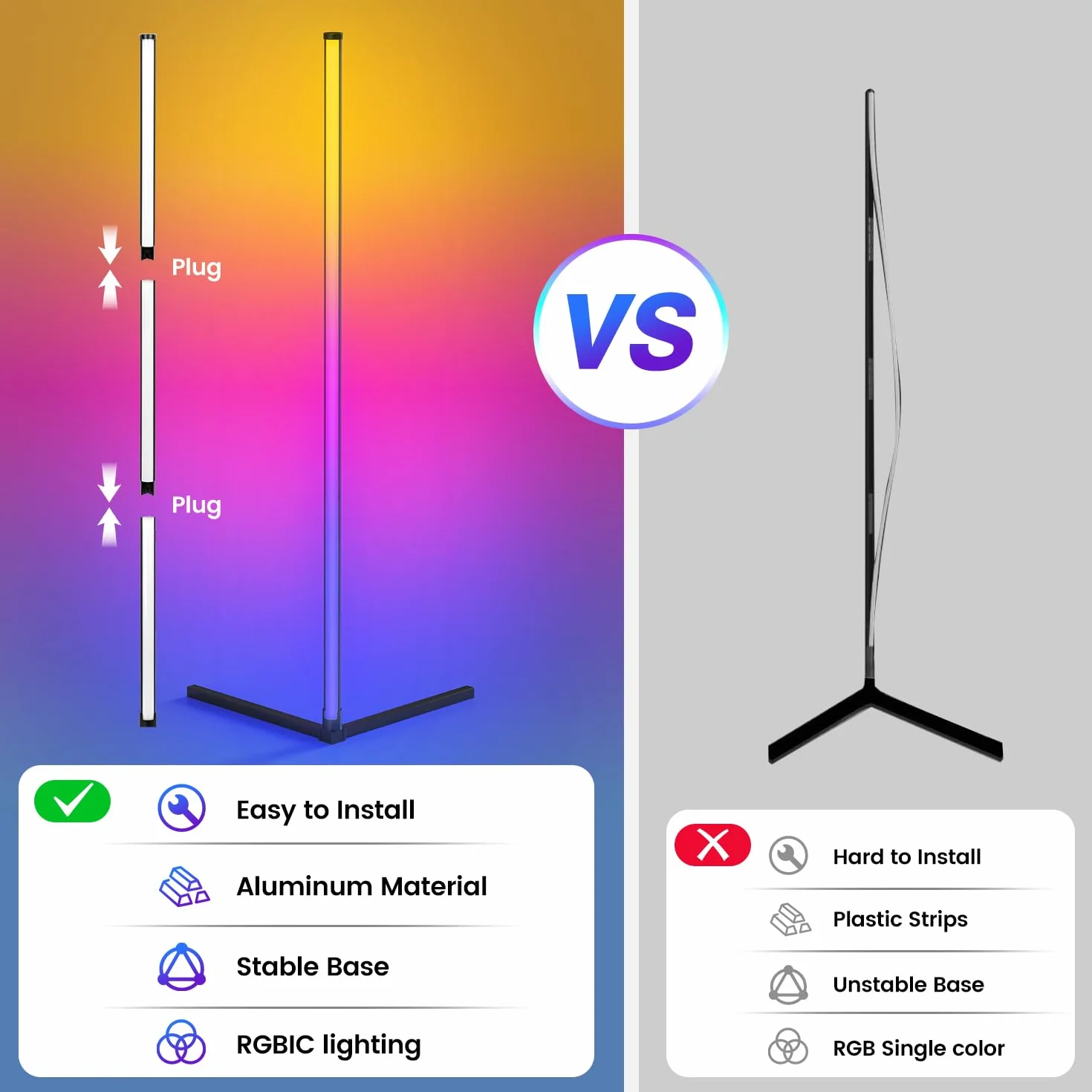 Riyo Lámpara de Pie LED RGB con APP y Mando a Distancia, 16 Millones de Colores, Sincronización de Música