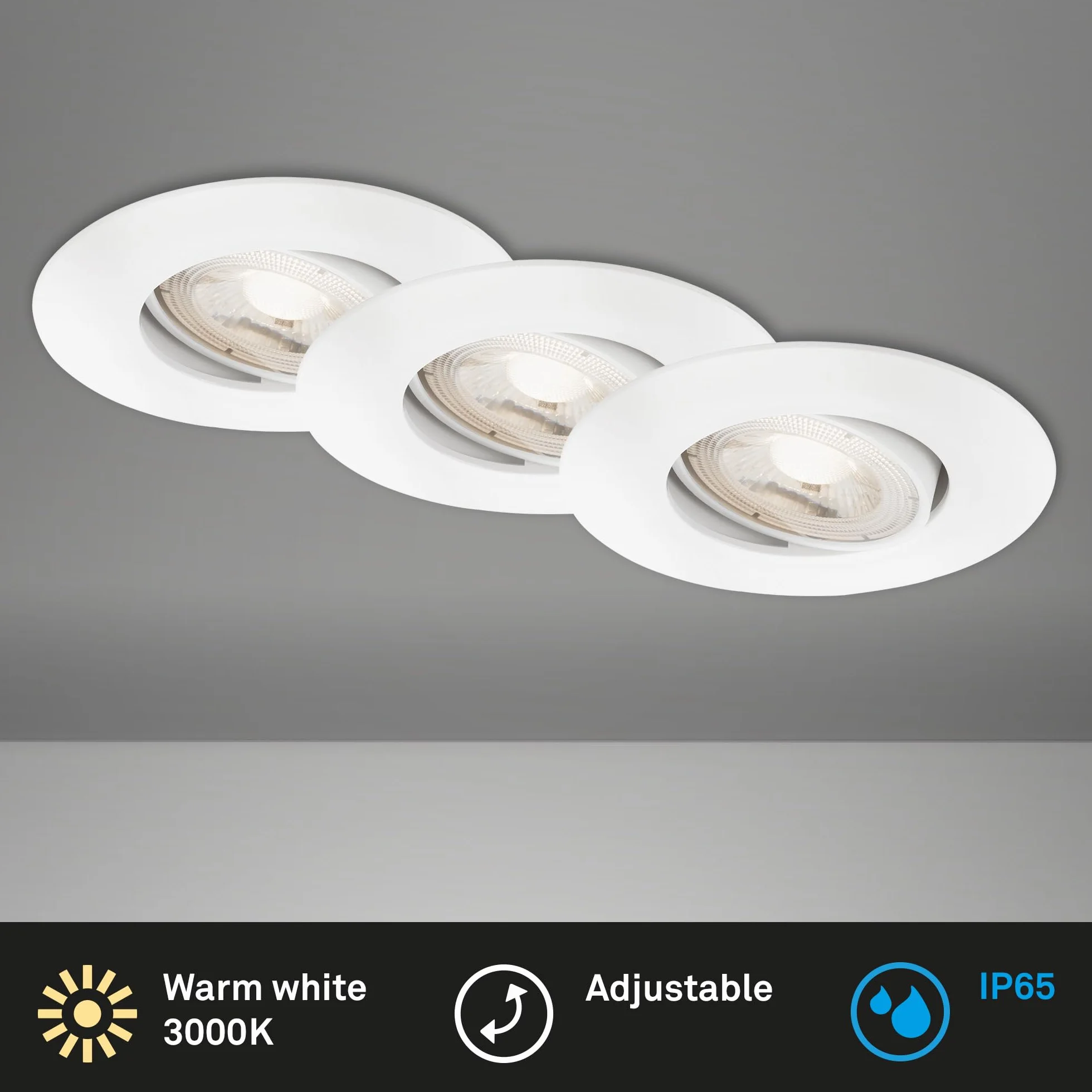 BRILONER - Juego de 3 focos LED empotrables 230V, focos LED baño IP65, focos de techo regulables sin escalonamiento, focos LED, focos de techo, lámpara de baño, blanco, 90x42 mm (DxH)