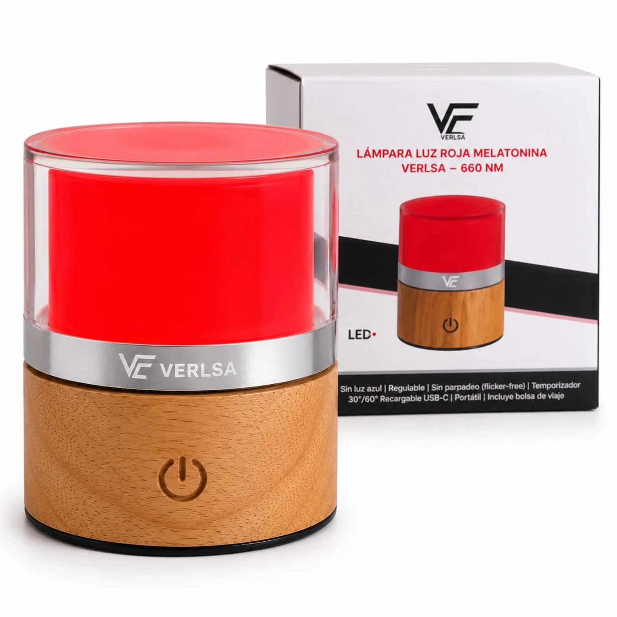 Lámpara Luz Roja Nocturna 660nm Terapia de Luz Roja Recargable Timer 30-60 min