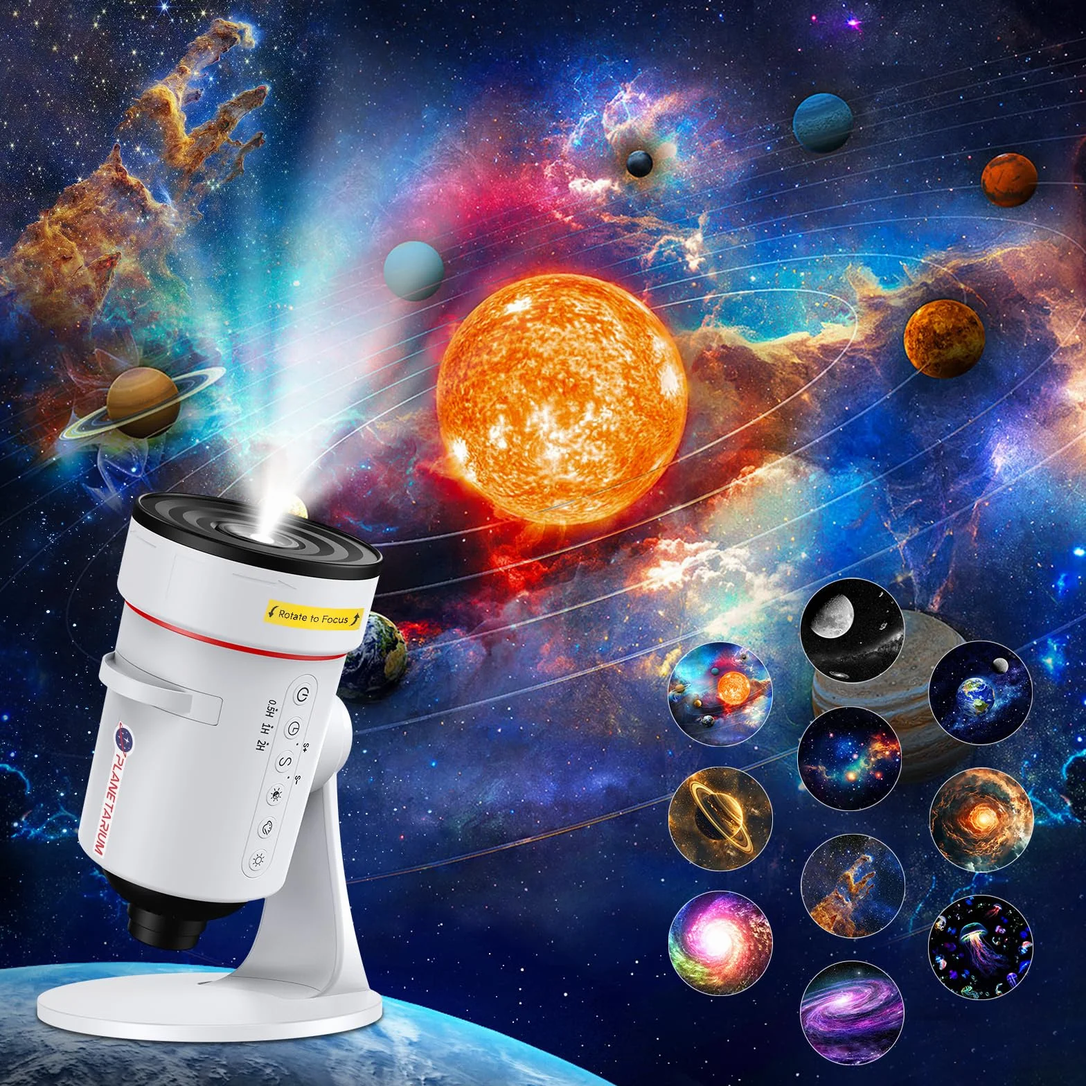 Proyector de Galaxias y Estrellas Real, 4K HD Proyector Planetario con 10 Discos de Película,Rotación de 360 ° Skylight Luz Nocturna con Minutero para Decoracion